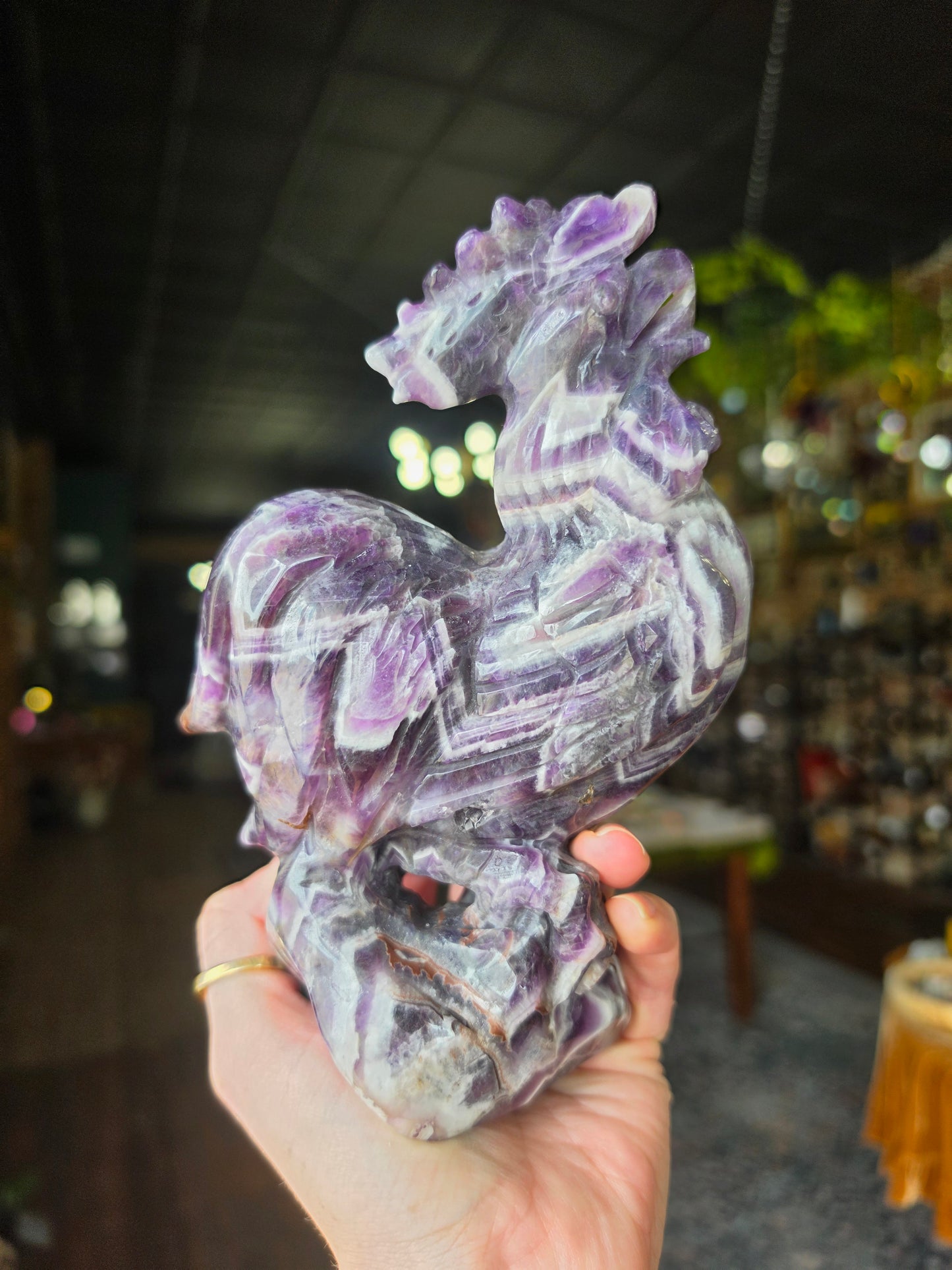 Dream Amethyst Rooster Carving