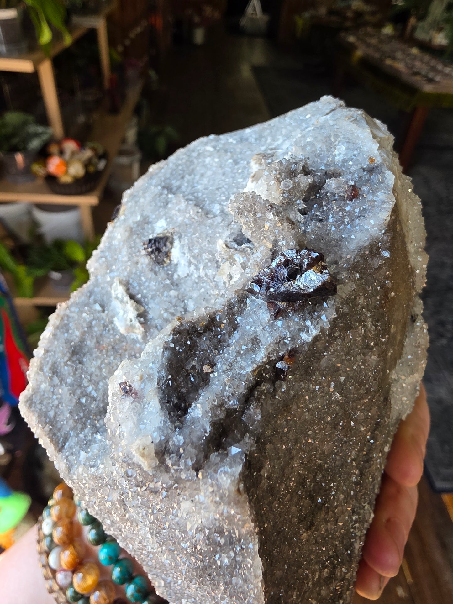 Calcite and Sphalerite on Druzy Quartz
