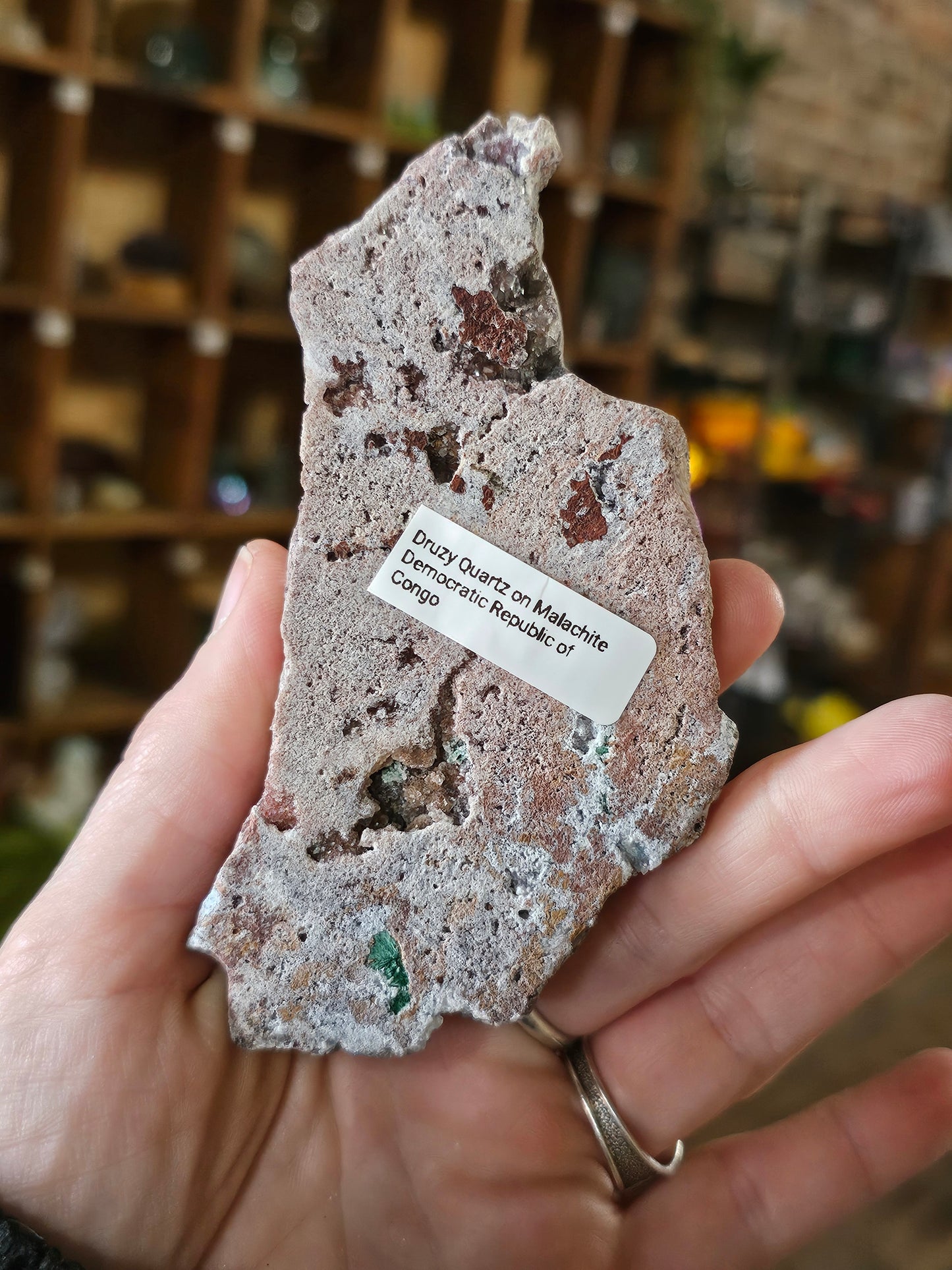 Druzy Quartz on Malachite