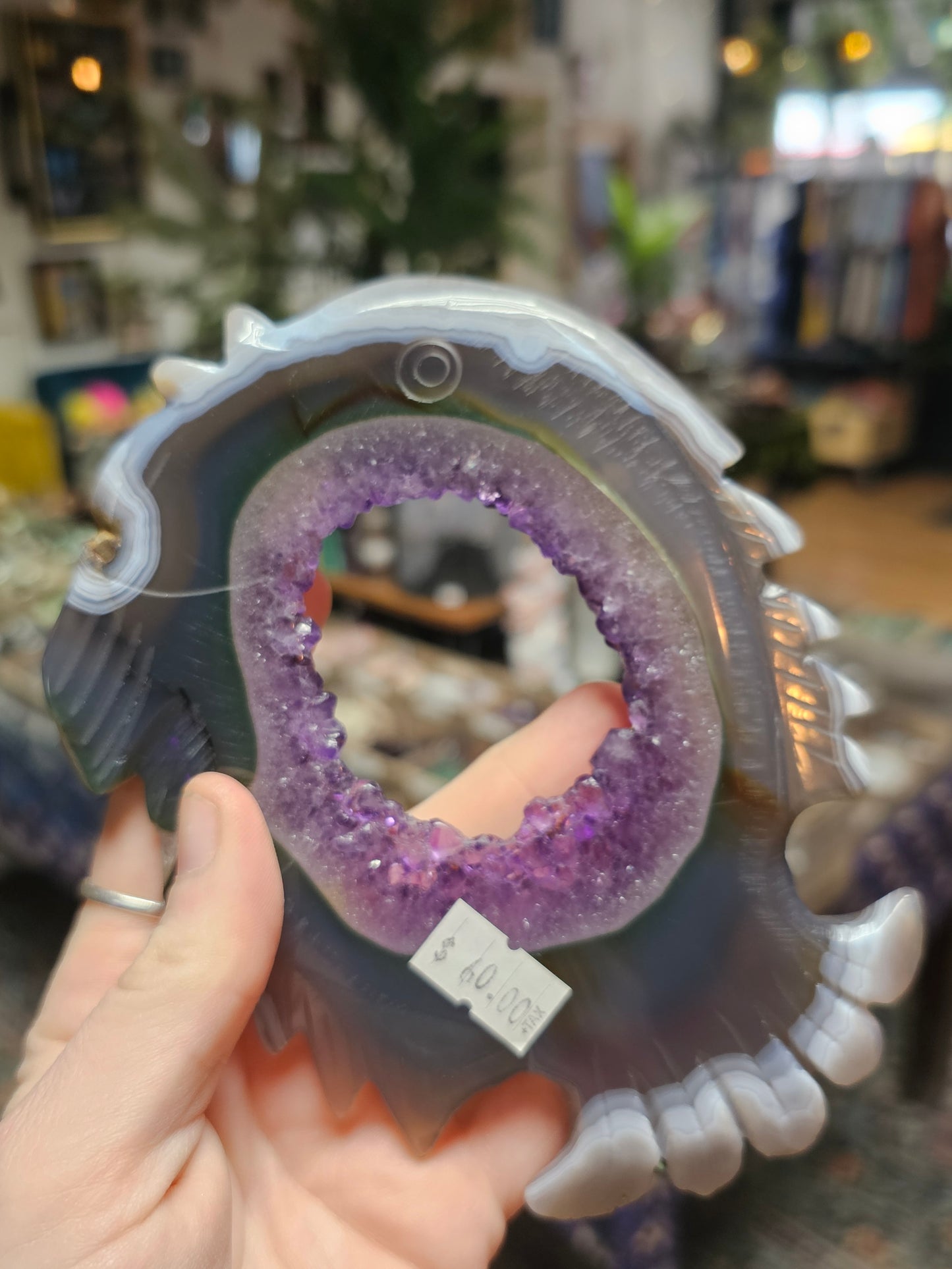 Amethyst Druzy Agate Fish Carving