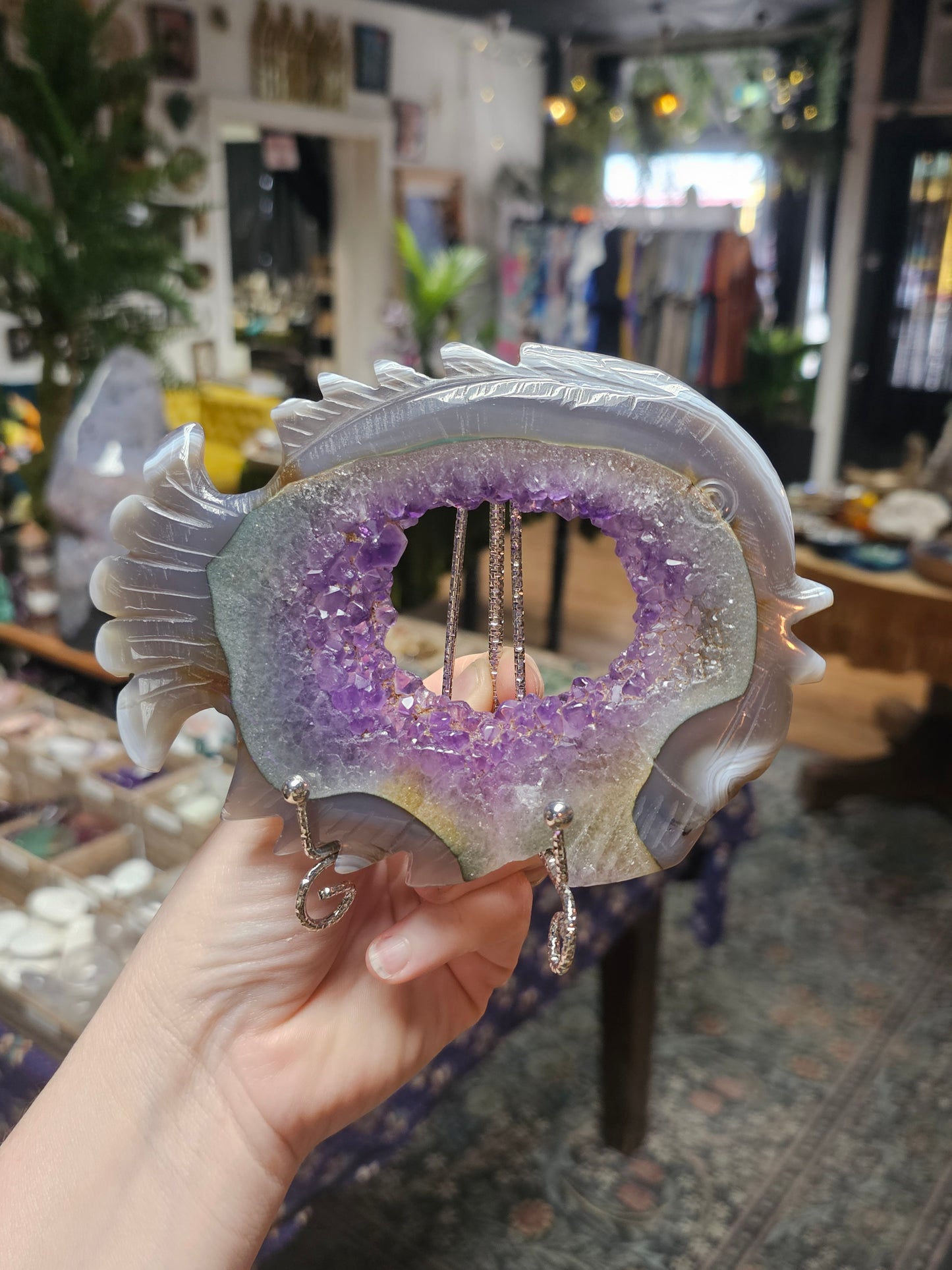 Amethyst Druzy Agate Fish Carving