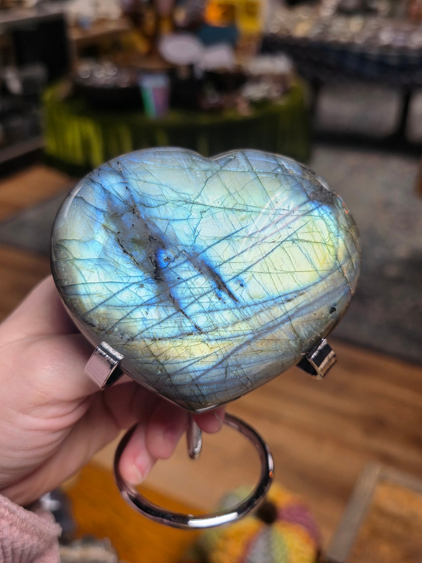 Labradorite Heart on Metal Stand