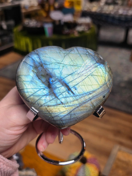 Labradorite Heart on Metal Stand