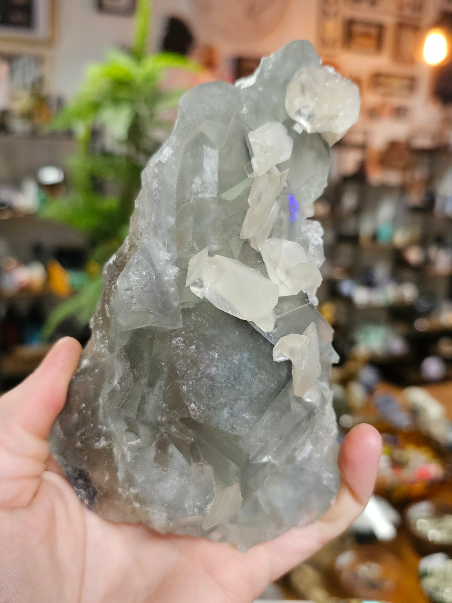 Calcite on Blue Fluorite