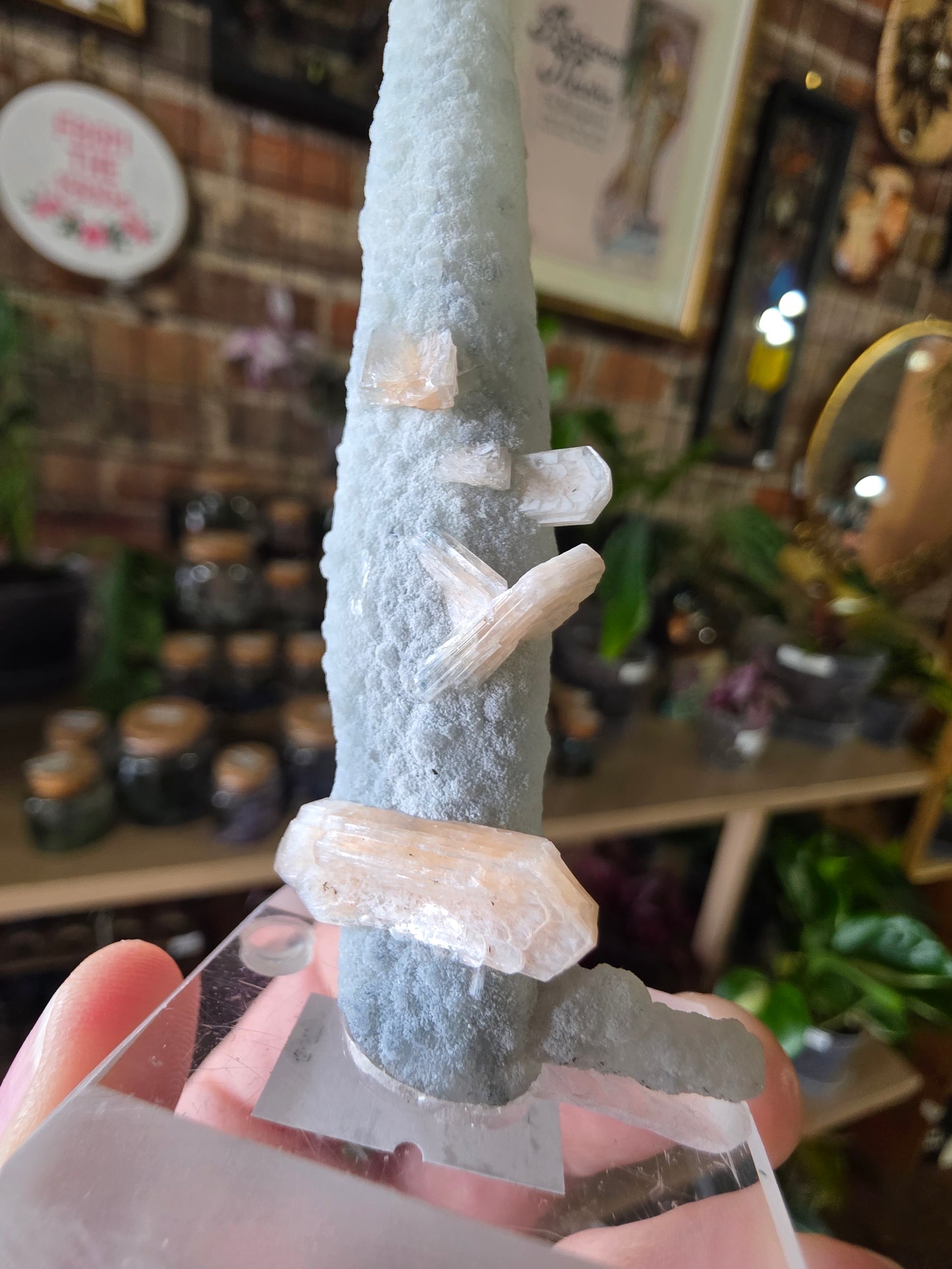 Stilbite on Chalcedony Stalactite
