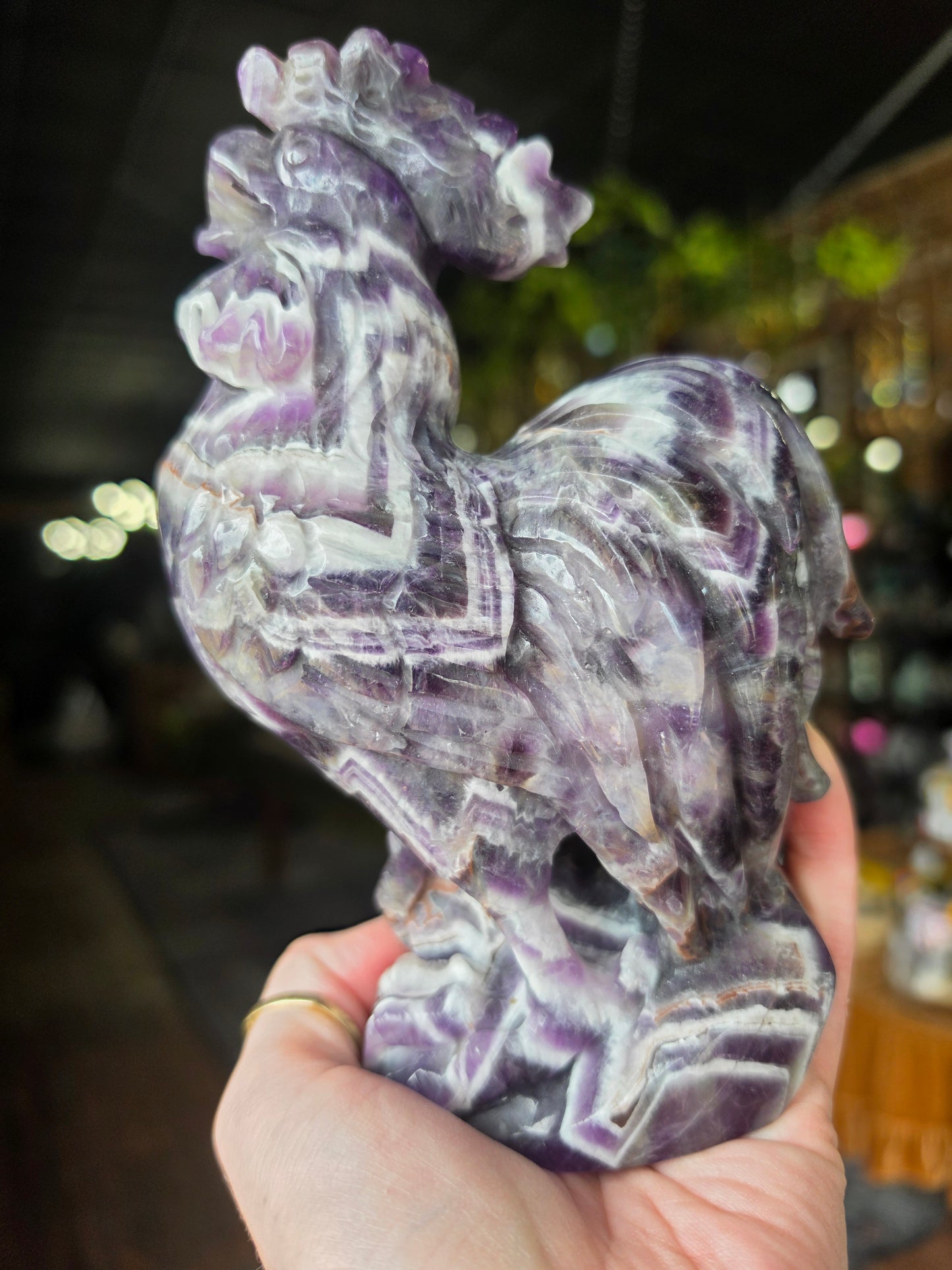 Dream Amethyst Rooster Carving