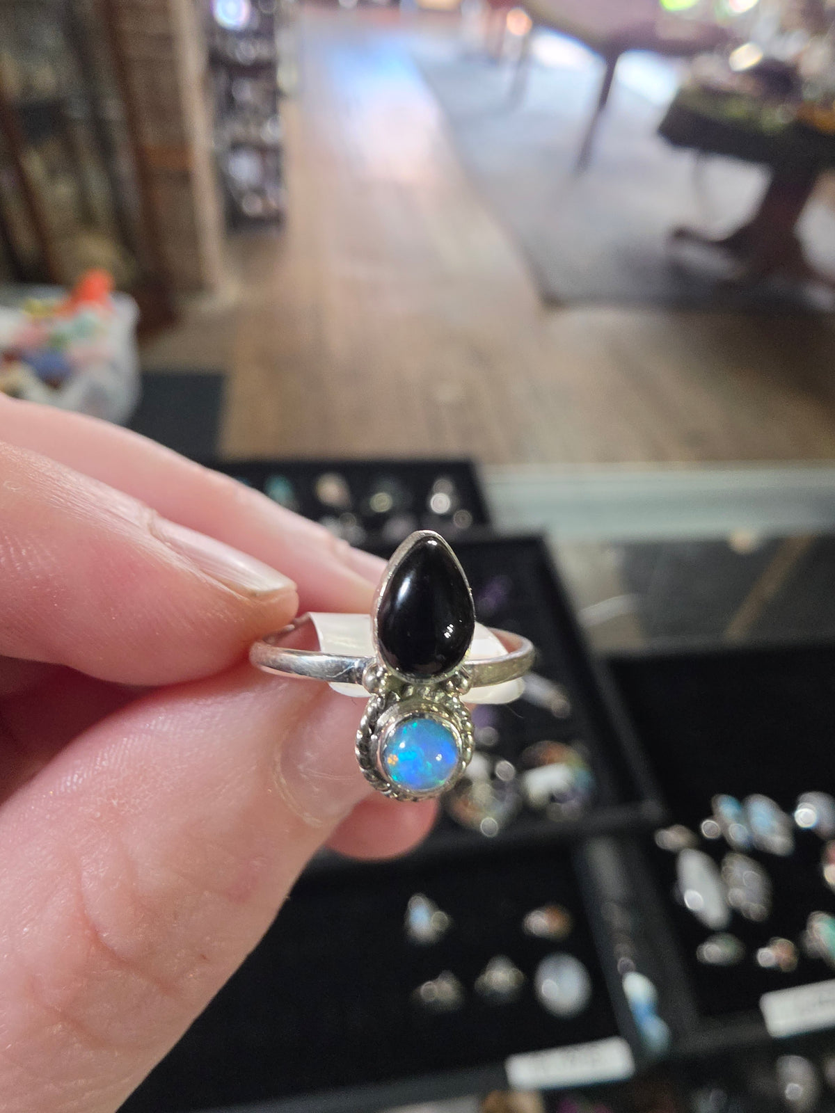 Opal and Black Onyx Size 7