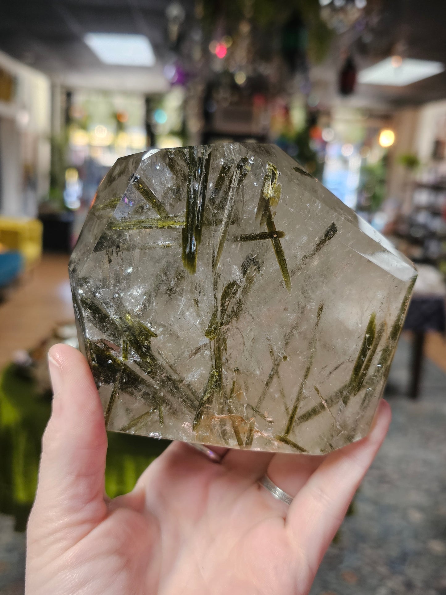 Green Tourmaline In Quartz Freeform