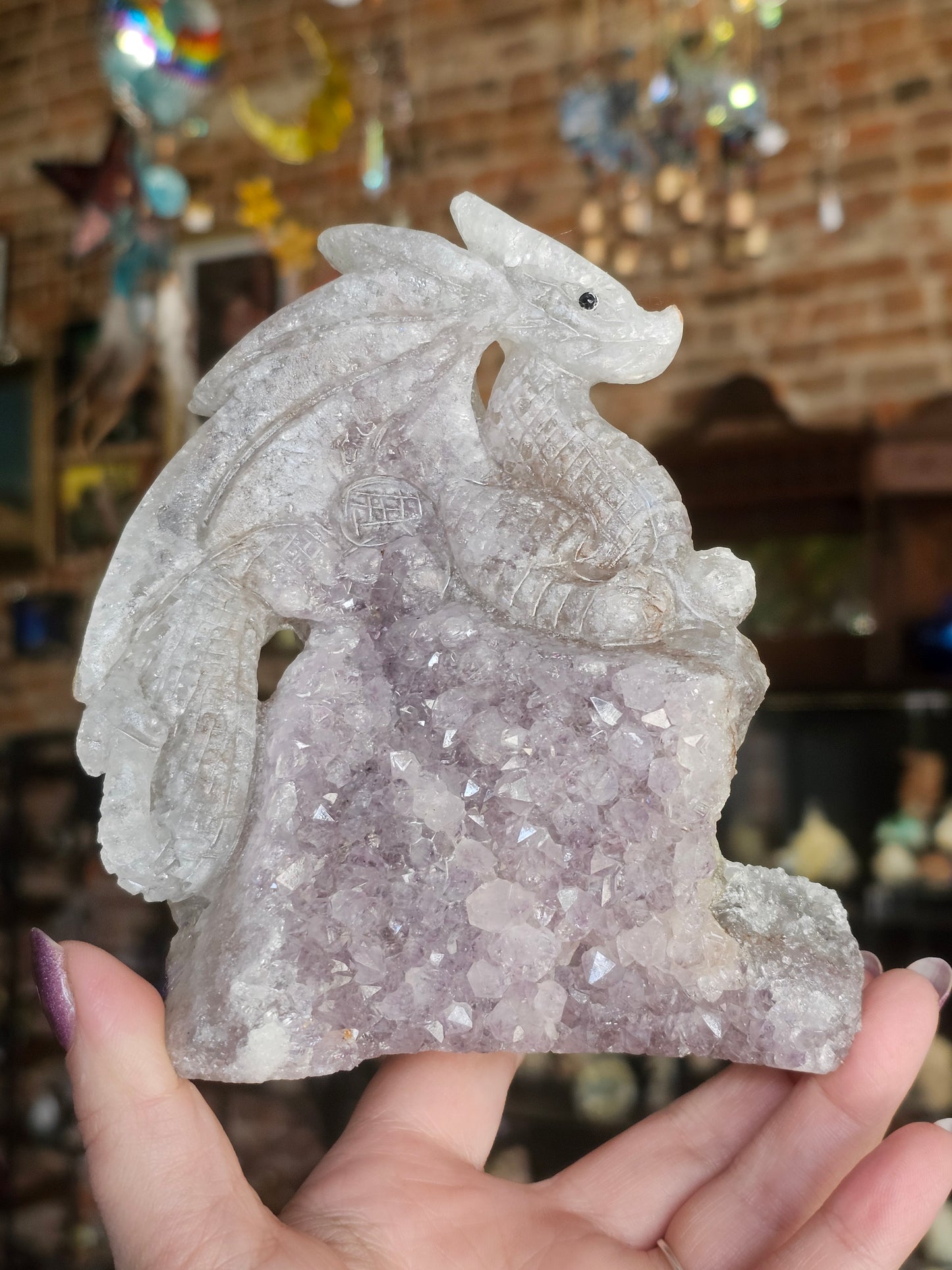 Amethyst Cluster Dragon Carving