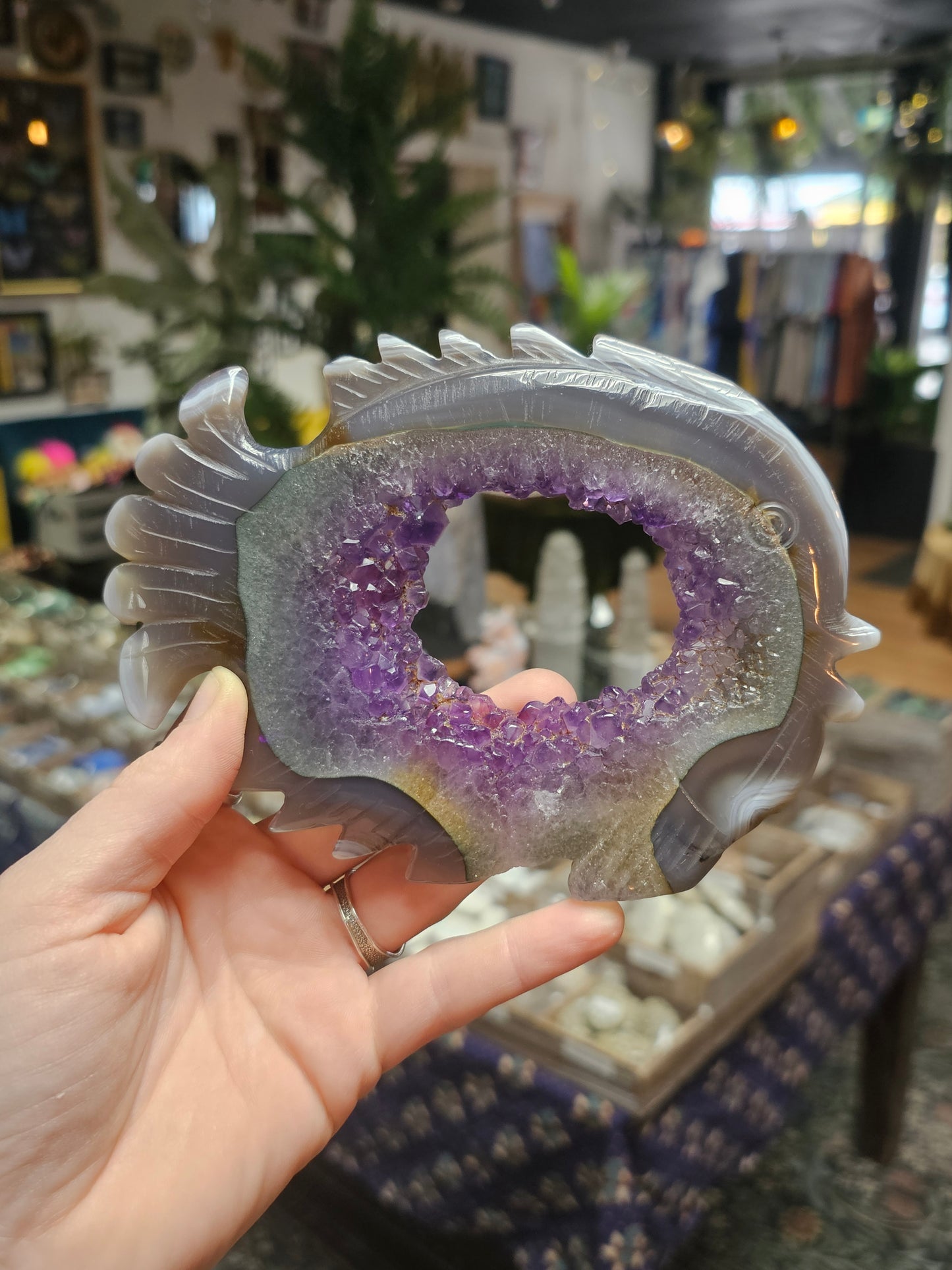 Amethyst Druzy Agate Fish Carving