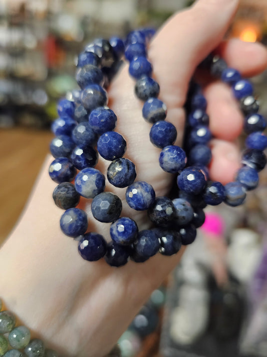 7.5 mm Sodalite Facet Bead Bracelet