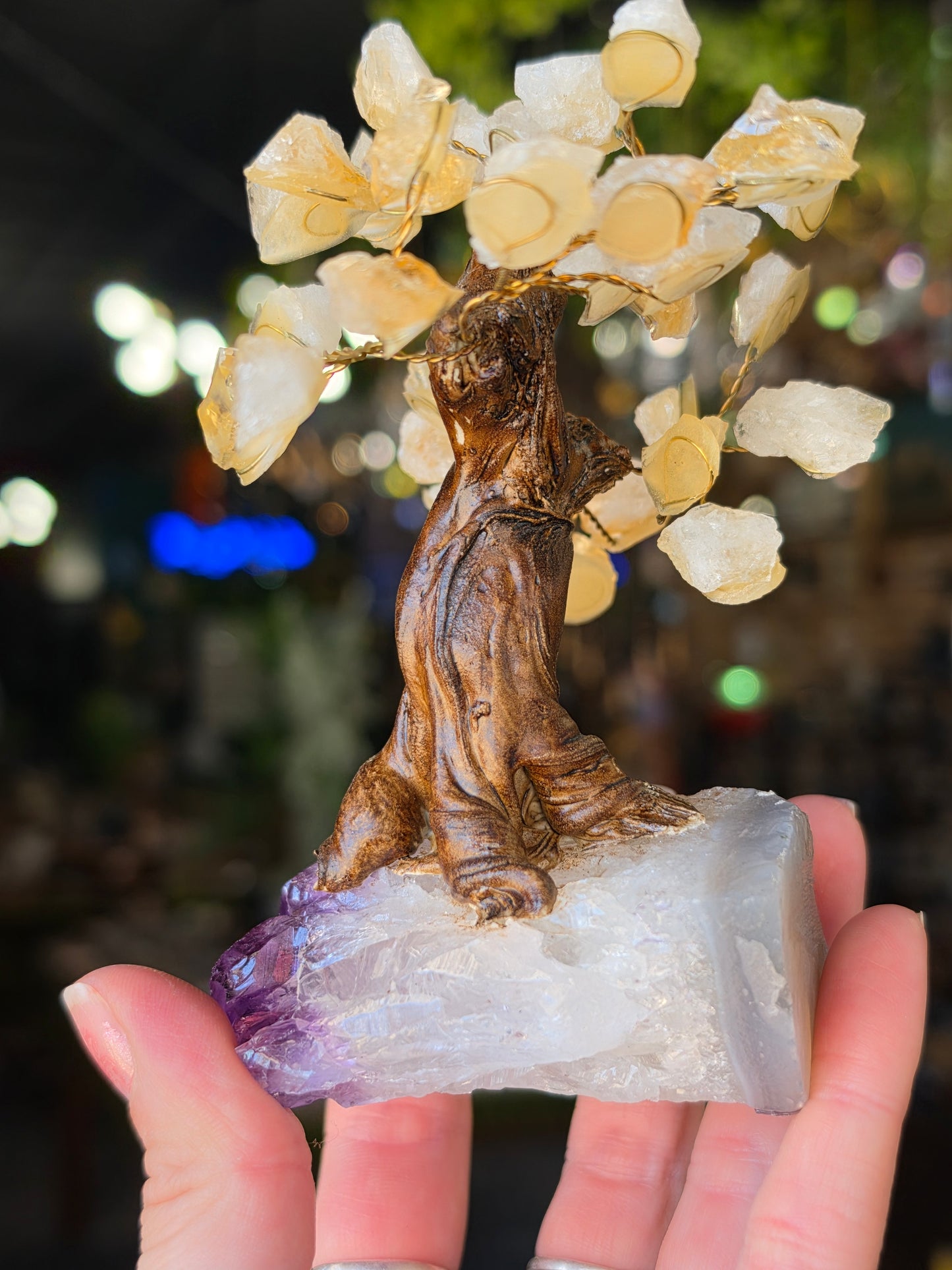Citrine Chip Bead Tree on Amethyst Clutser Base