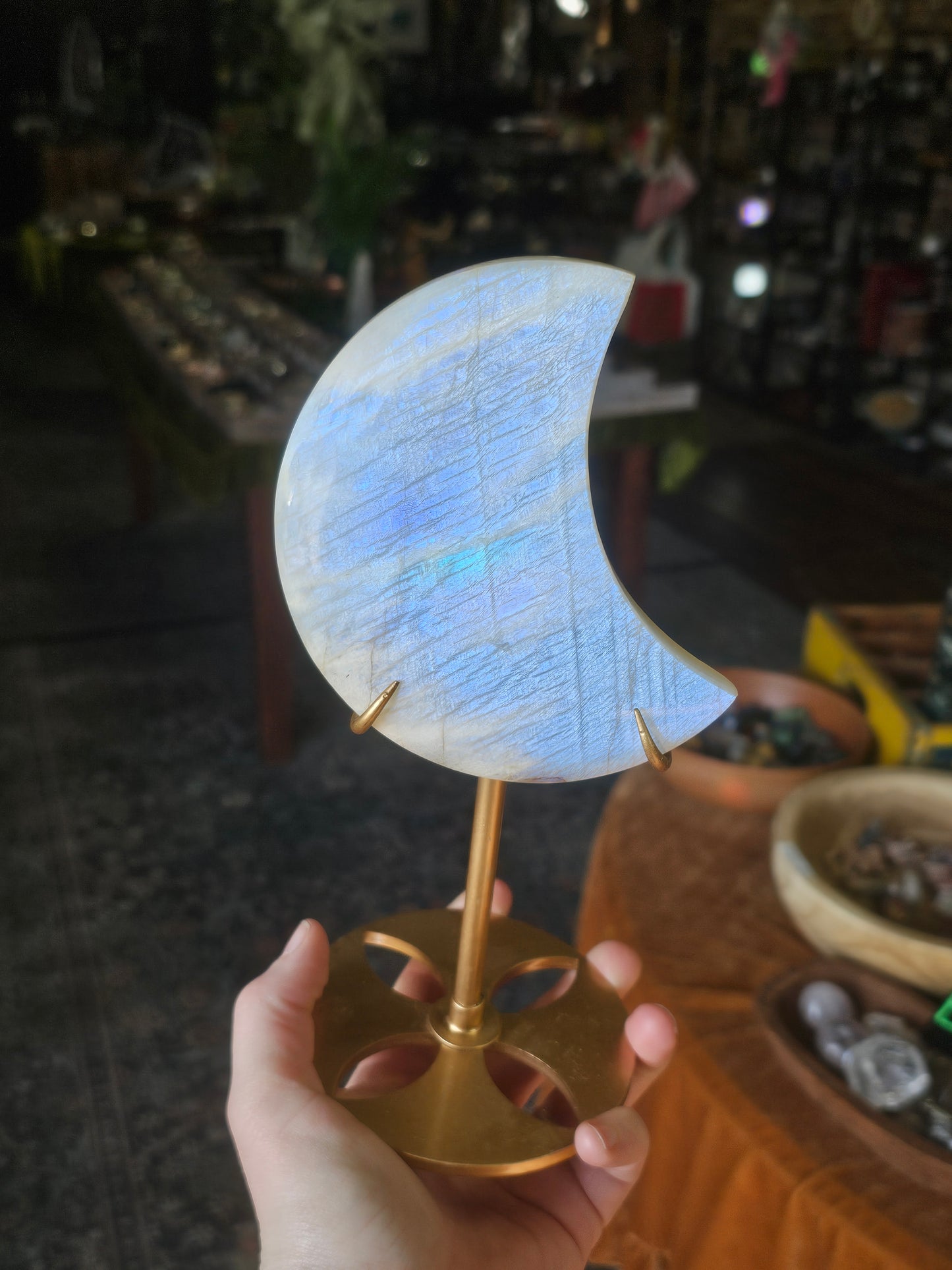 Moonstone Moon Carving on stand