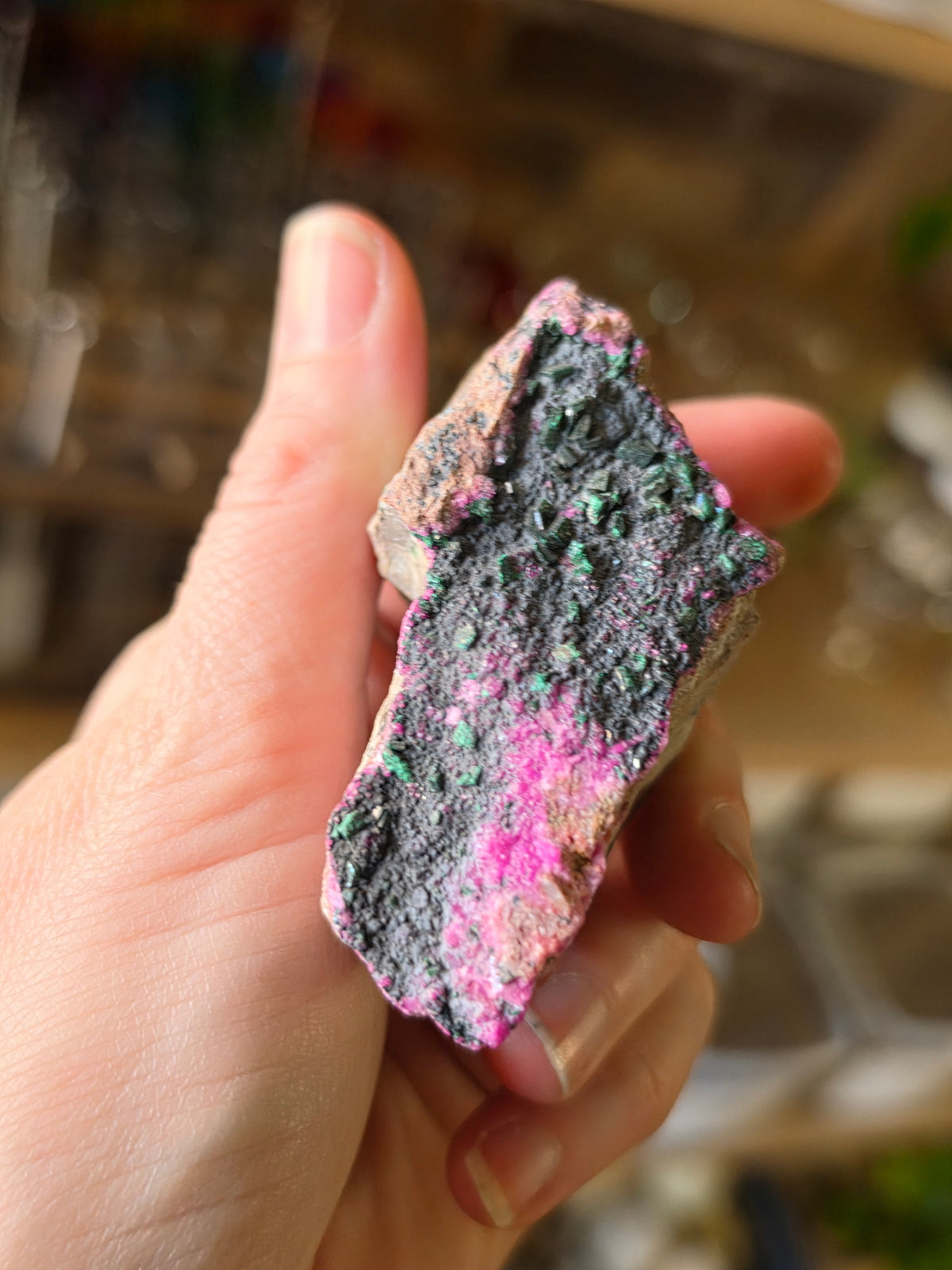 Malachite and Heterogentite on Colbalto Calcite