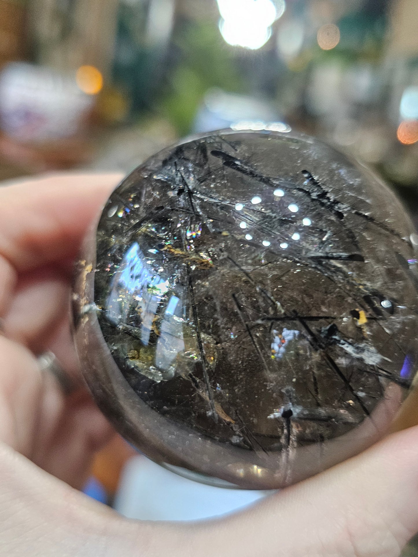 Black Tourmaline in Smoky Quartz Sphere