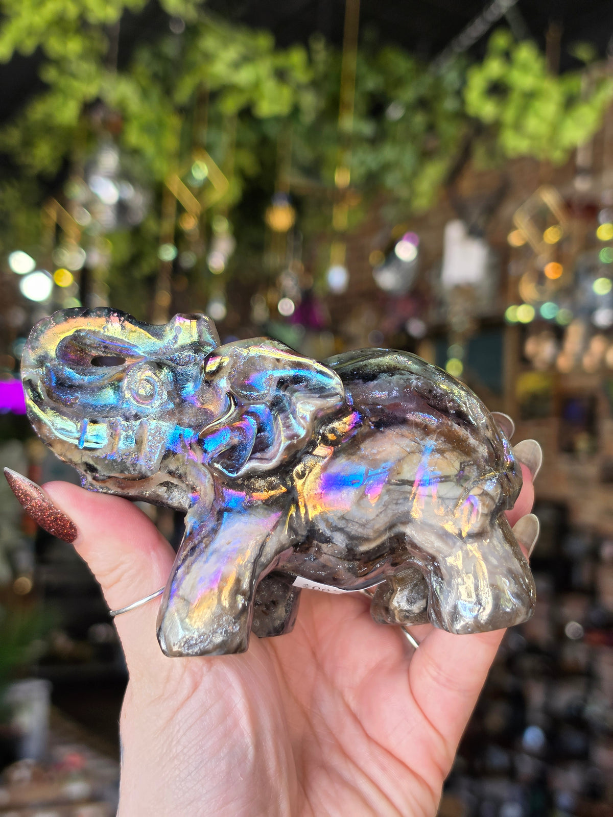 Aura Coated Druzy Quartz Elephant