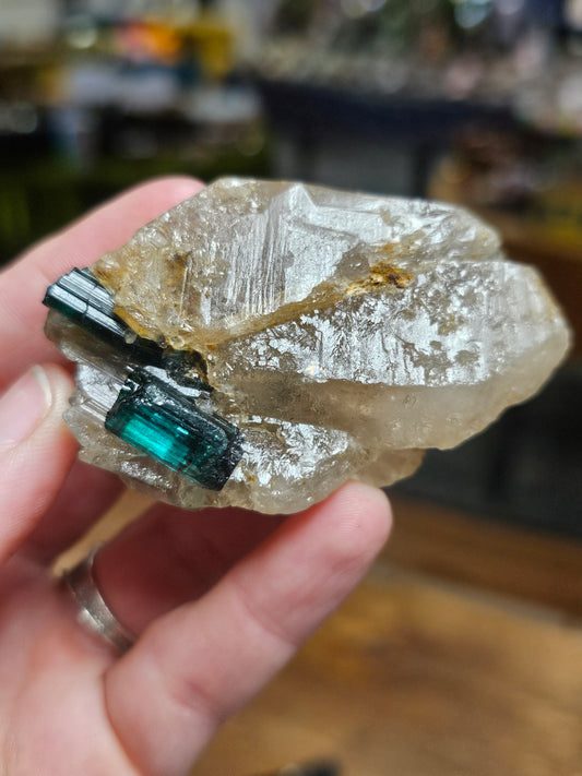 Indicolite on Smoky Quartz