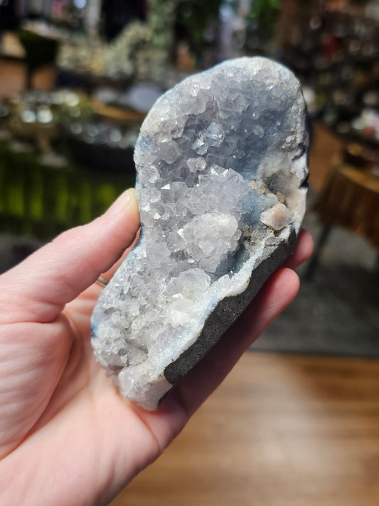 Stillbite and Apophyllite on Blue Chalcedony