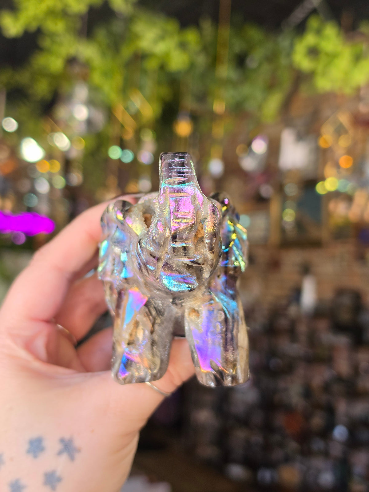 Aura Coated Druzy Quartz Elephant