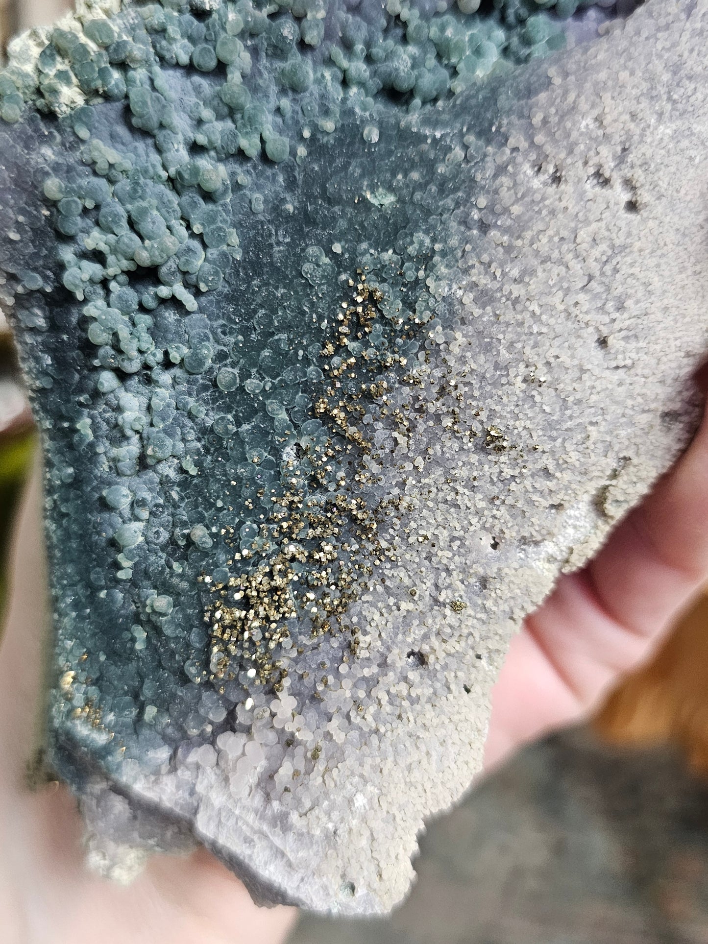 Pyrite on Grape Agate
