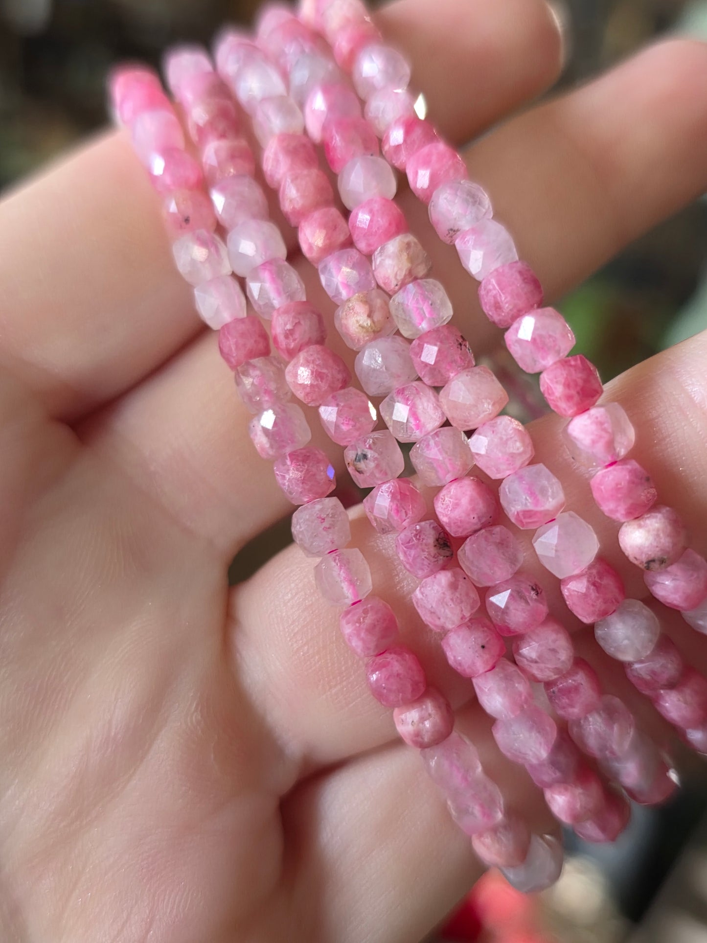 Faceted Rhodonite Bead Bracelet