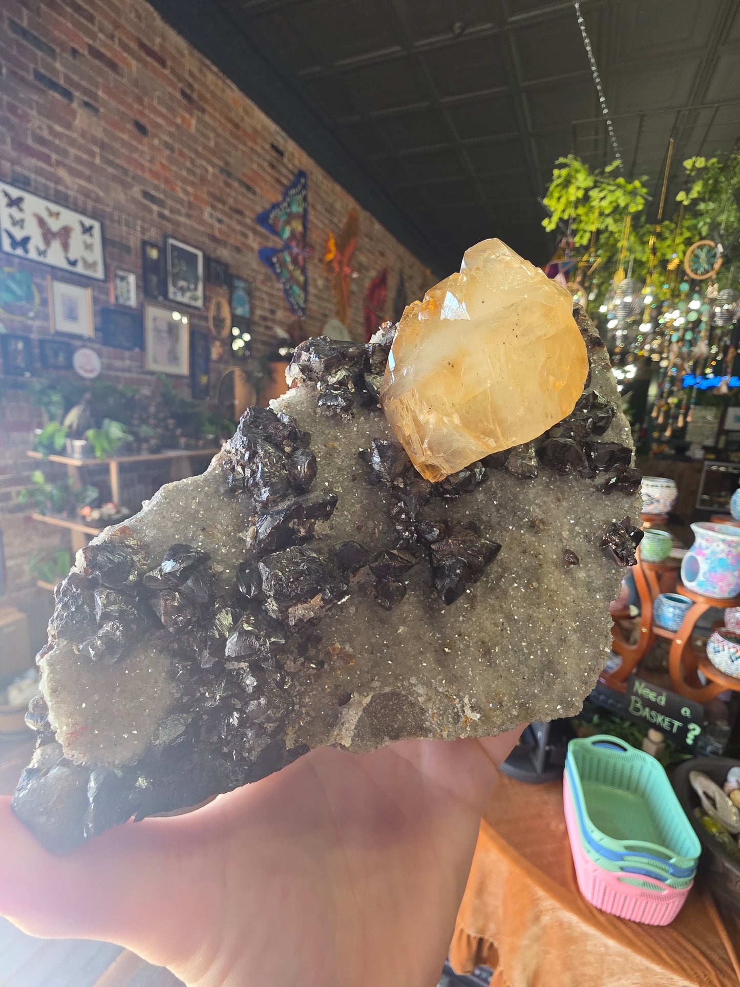 Calcite and Sphalerite on Druzy Quartz