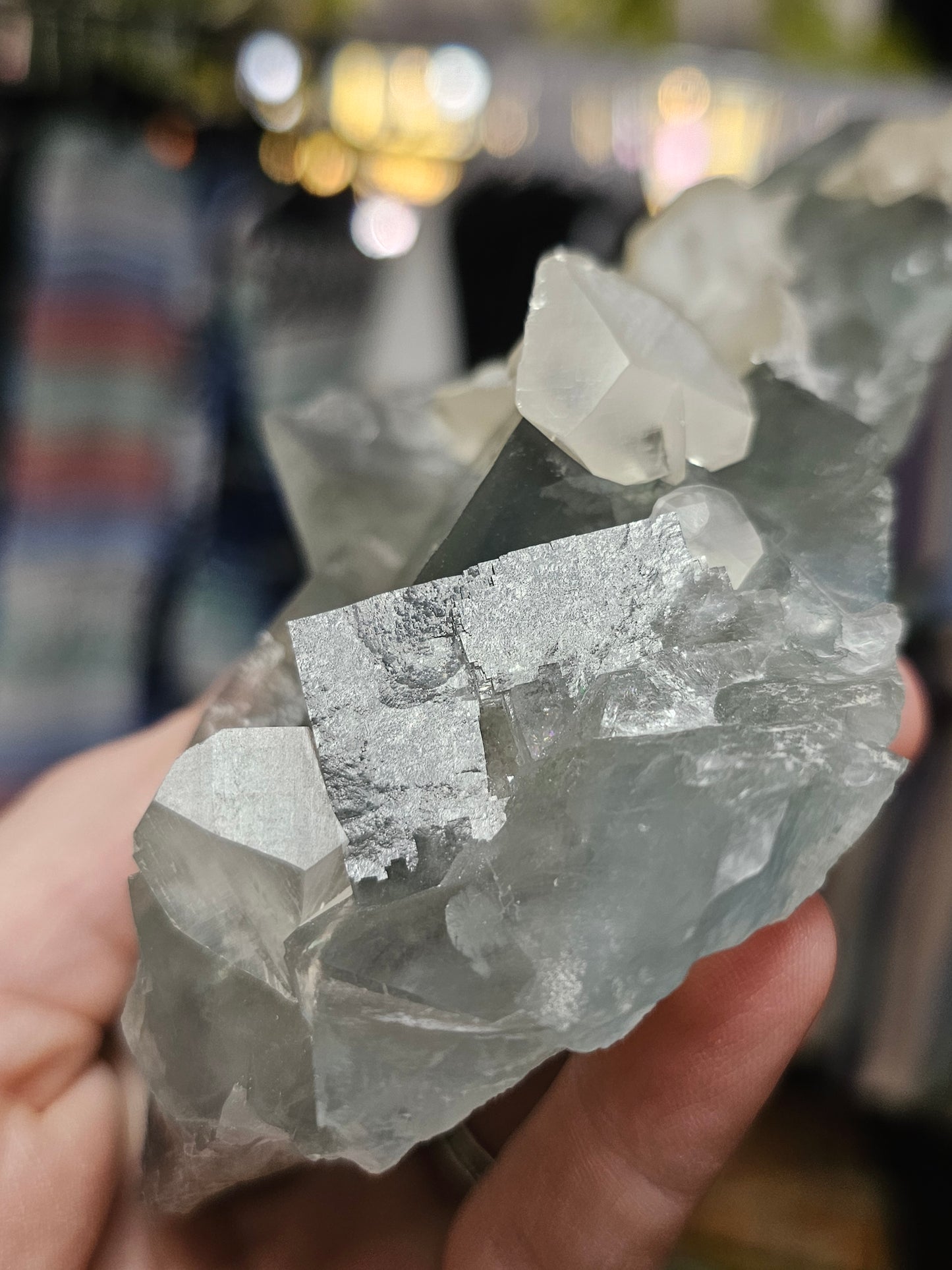 Calcite on Blue Fluorite