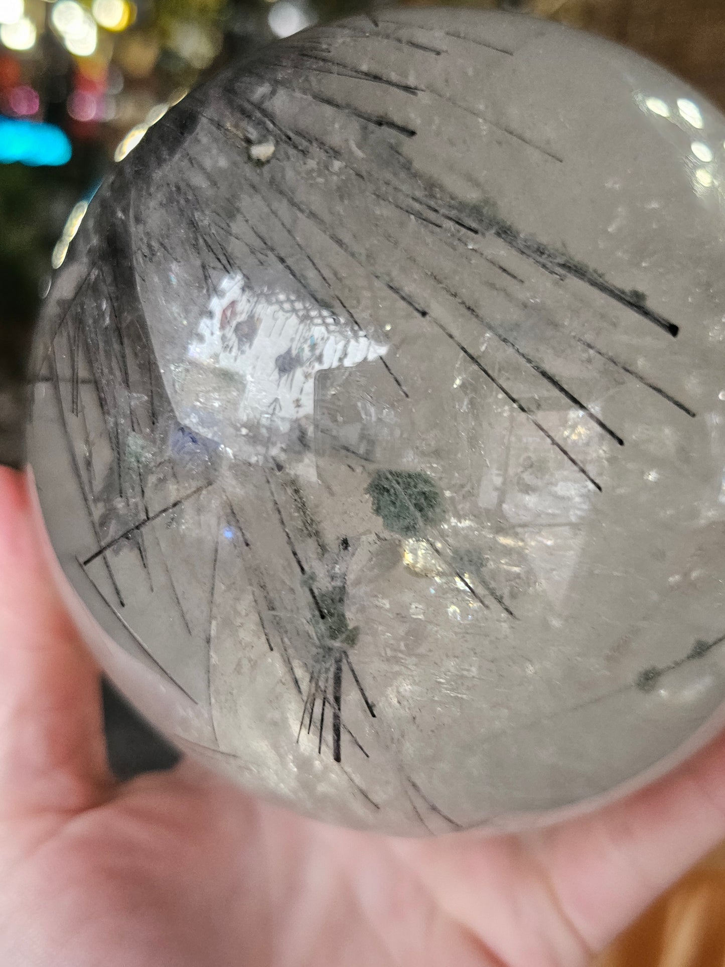 XL Chlorite on Black Tourmaline in Quartz Sphere