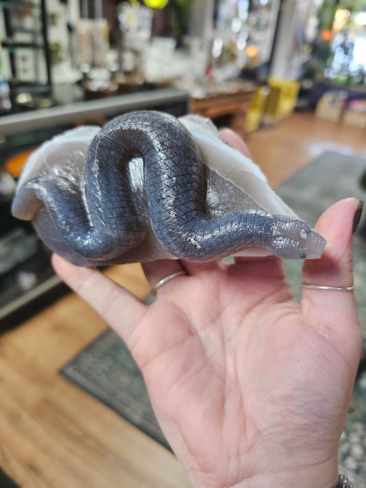Amethyst Cluster Snake Carving