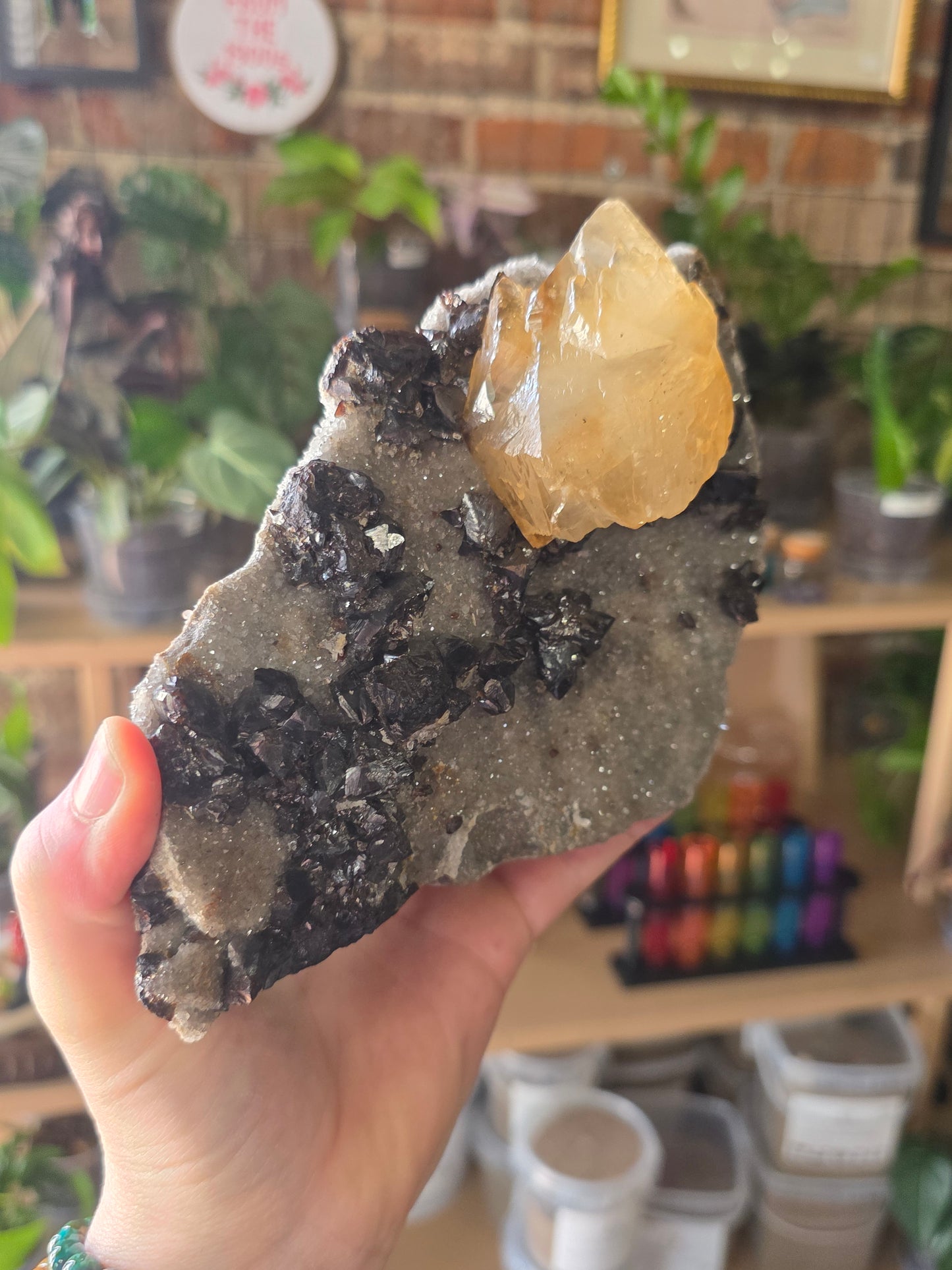 Calcite and Sphalerite on Druzy Quartz