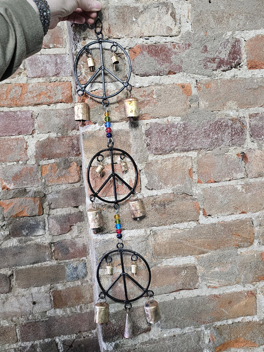 Peace Sign Brass Bells Wind Chime