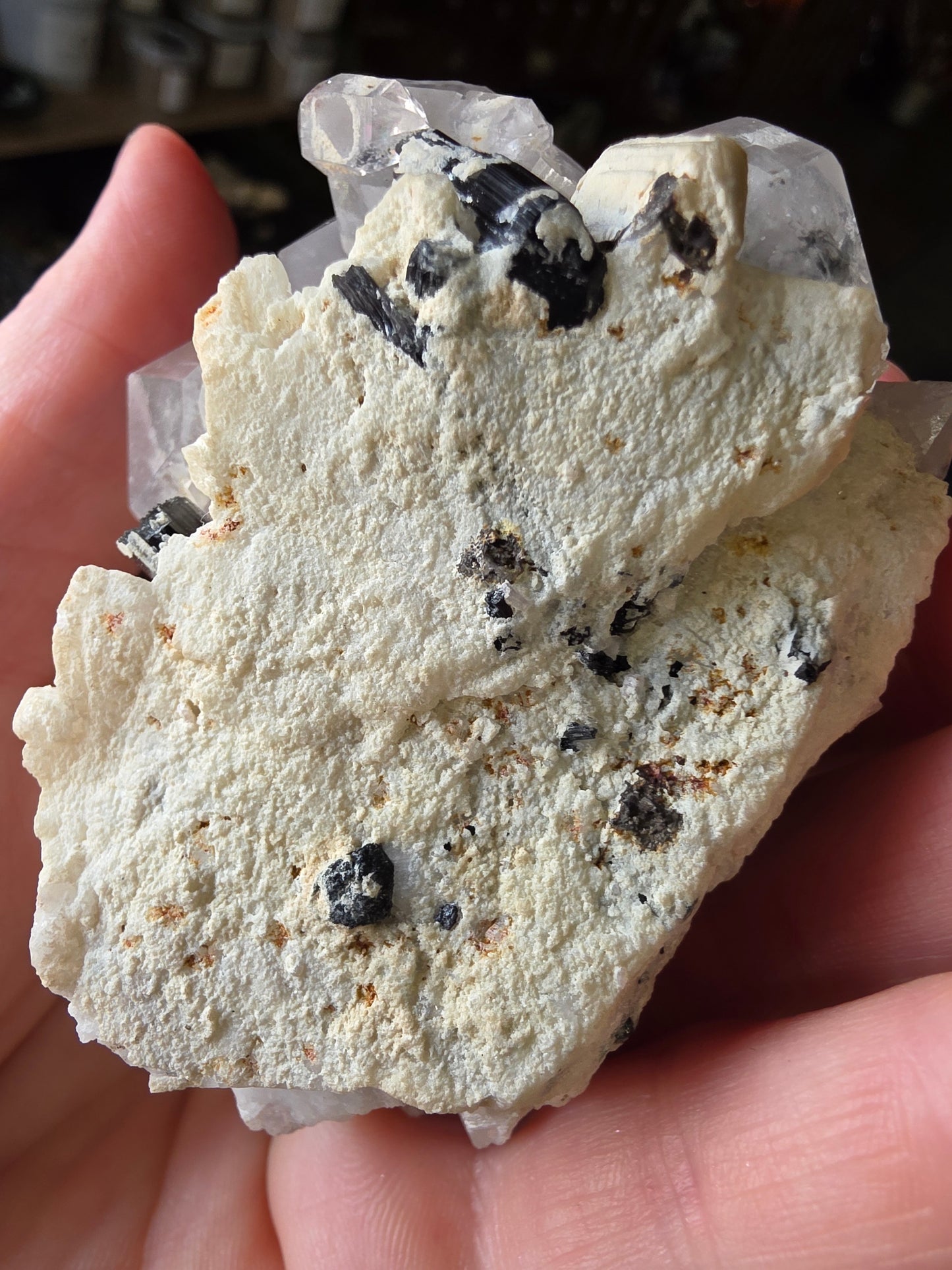 Black Tourmaline and Quartz On Albite