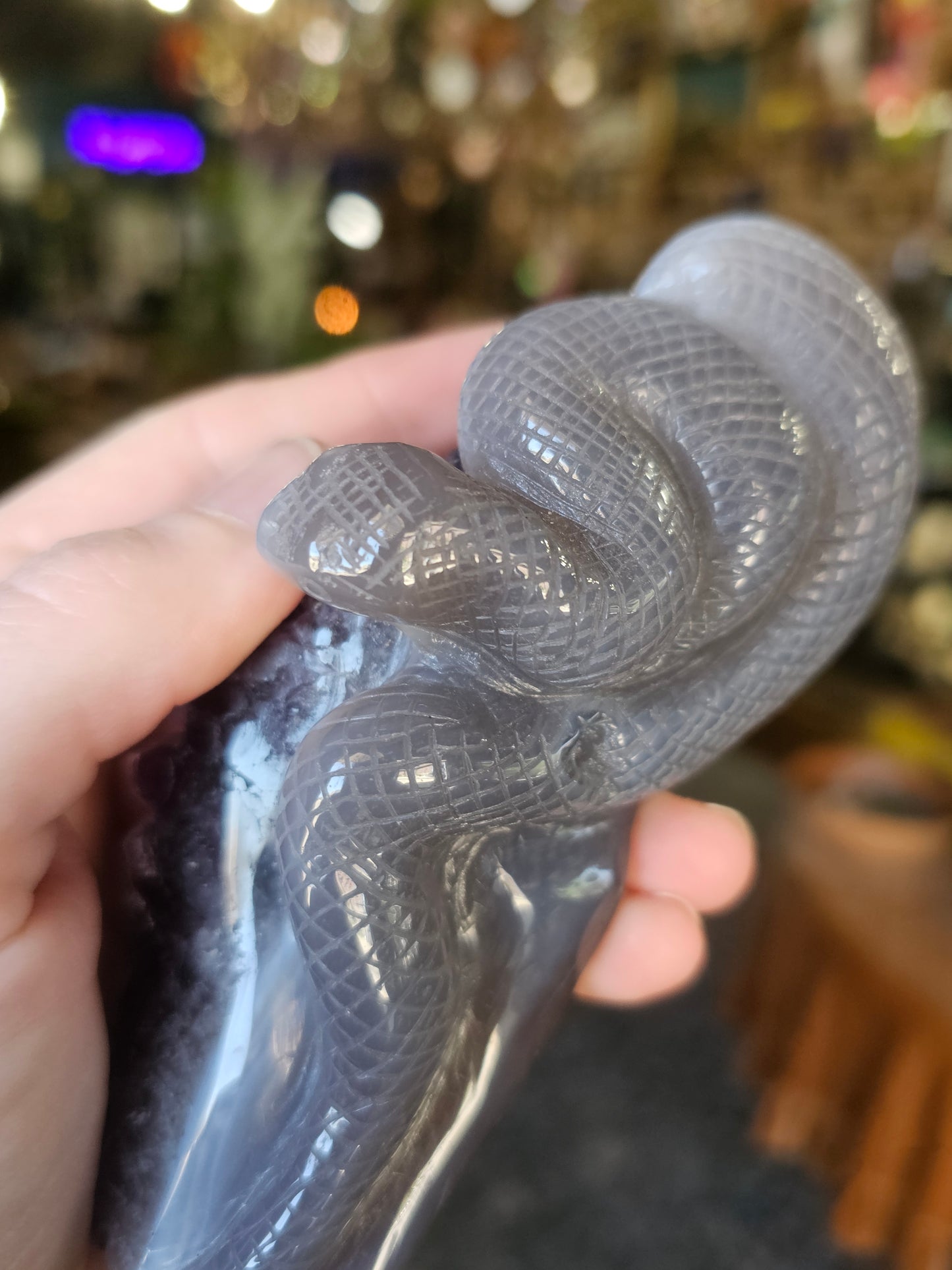 Amethyst Agate Snake Carving
