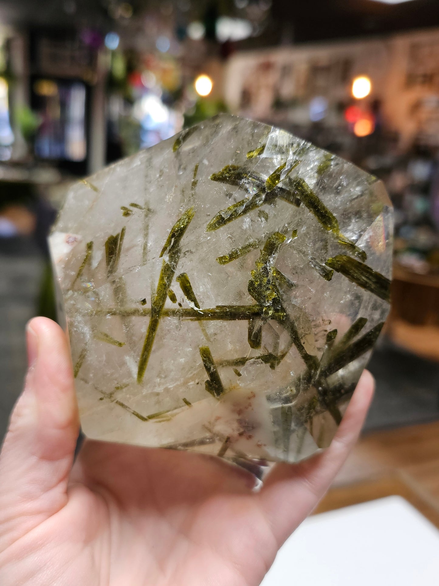 Green Tourmaline In Quartz Freeform