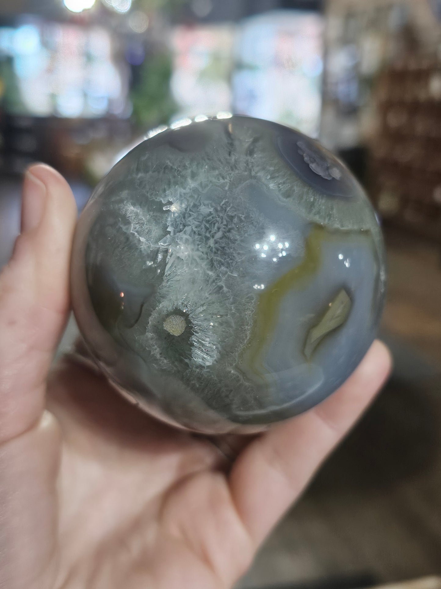 Purple Flower Agate with Prasiolite Sphere
