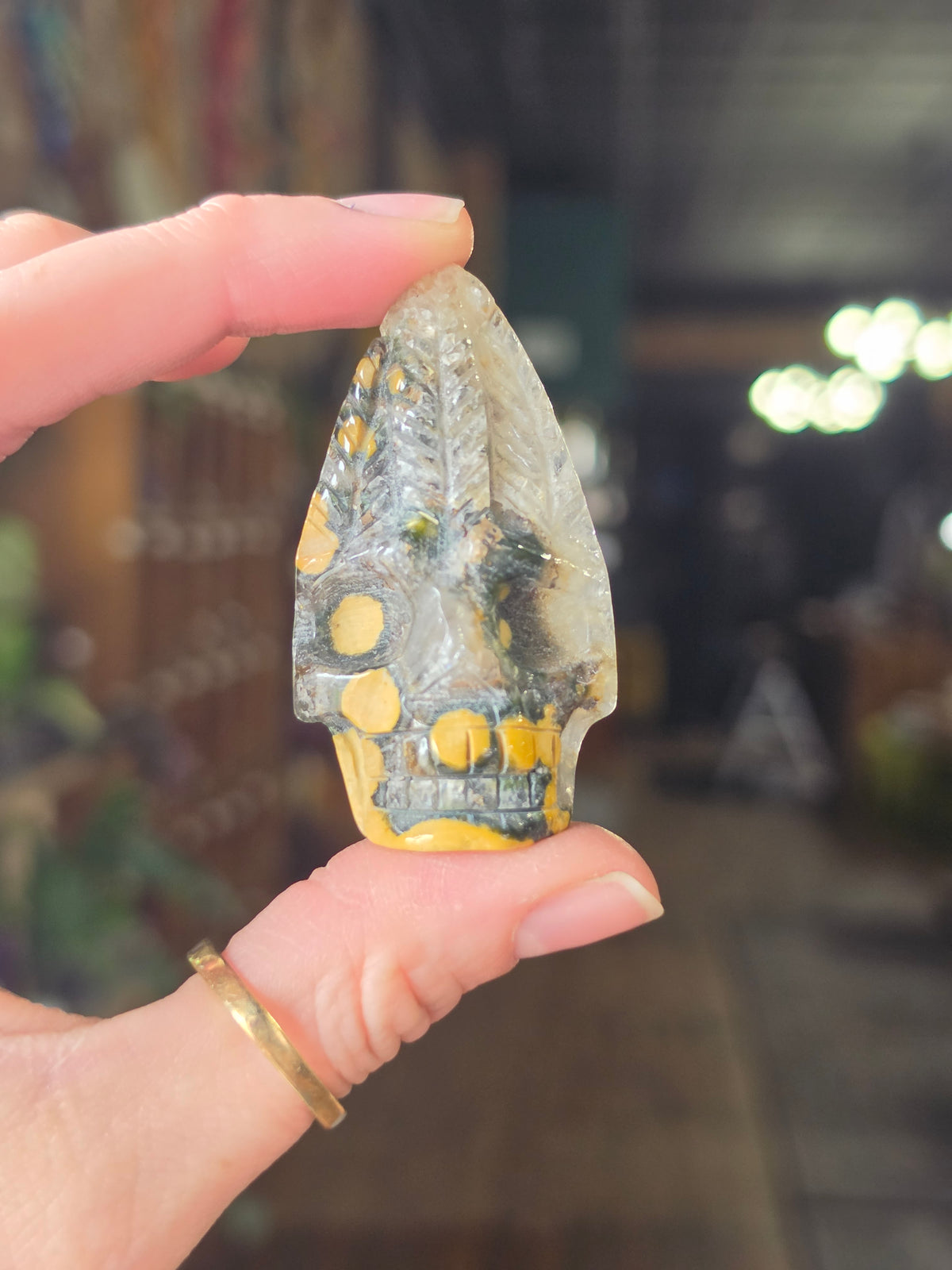 Ocean Jasper Skull Arrowhead Carving Cabochon