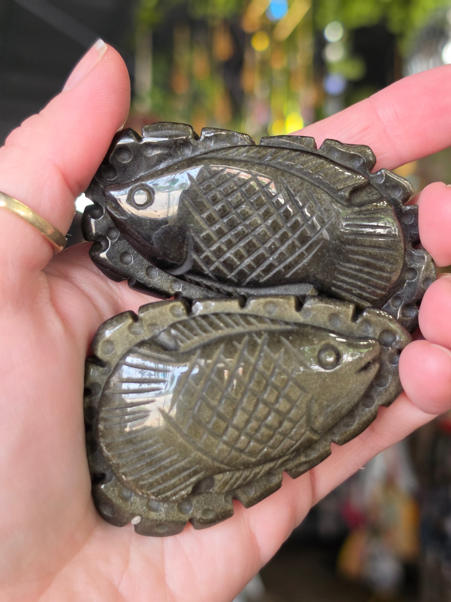 Gold Sheen Obsidian Carved Fish