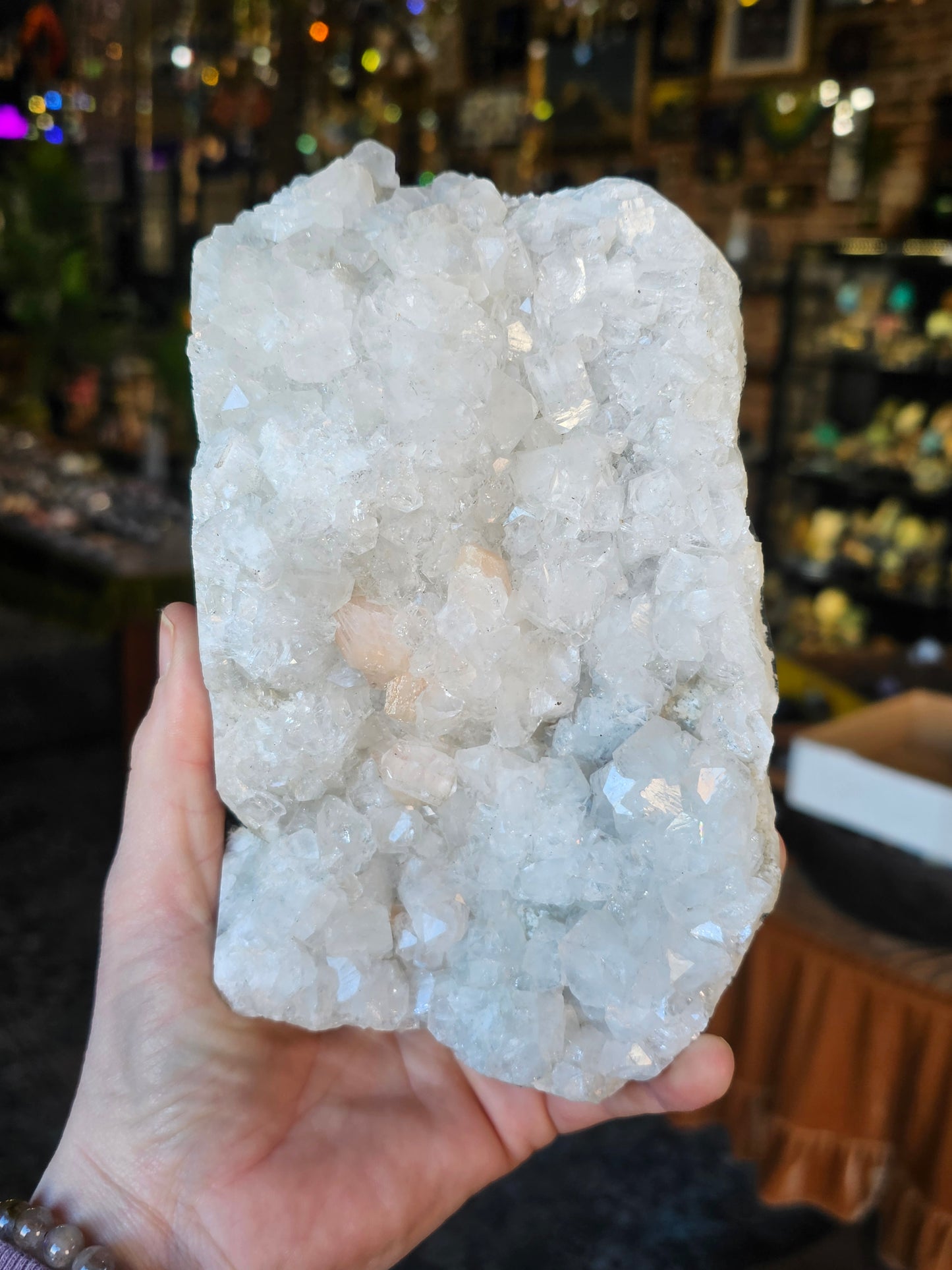 Large Peach Stilbite on Apophyllite