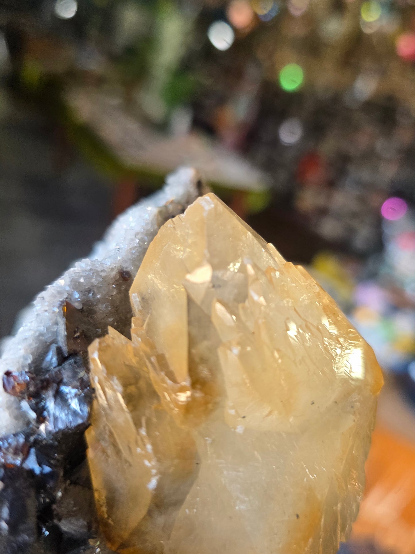 Calcite and Sphalerite on Druzy Quartz