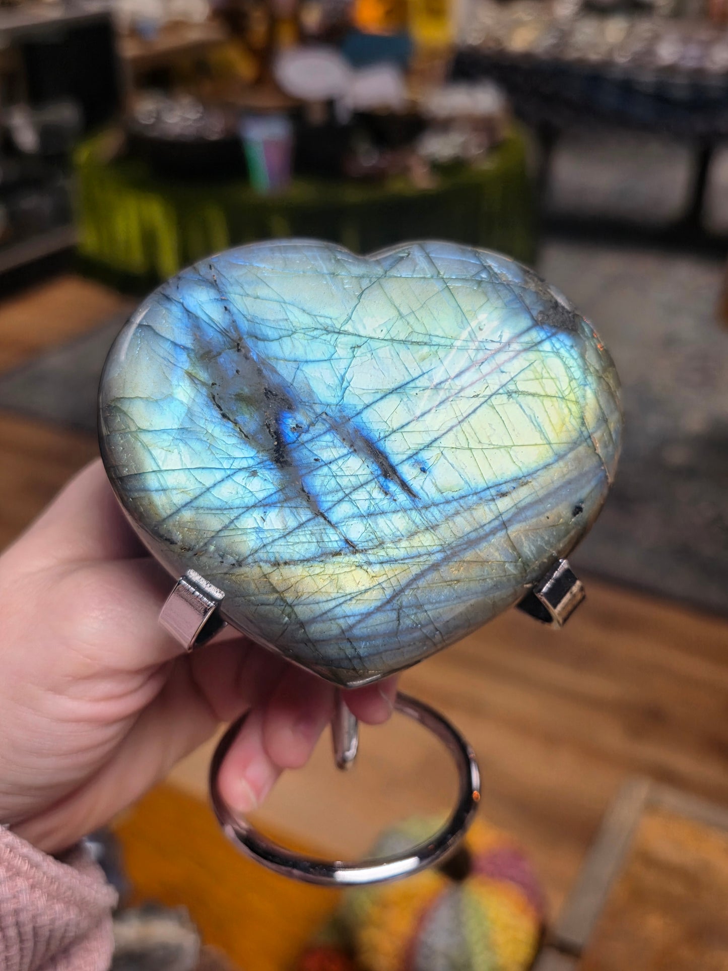 Labradorite Heart on Metal Stand