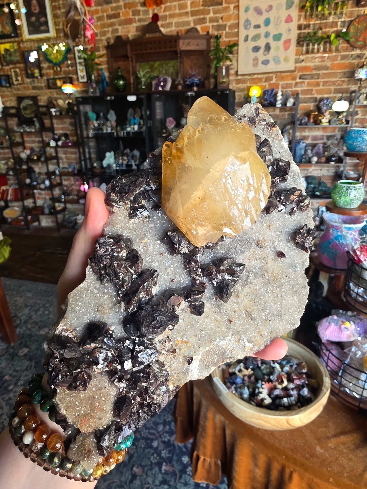 Calcite and Sphalerite on Druzy Quartz