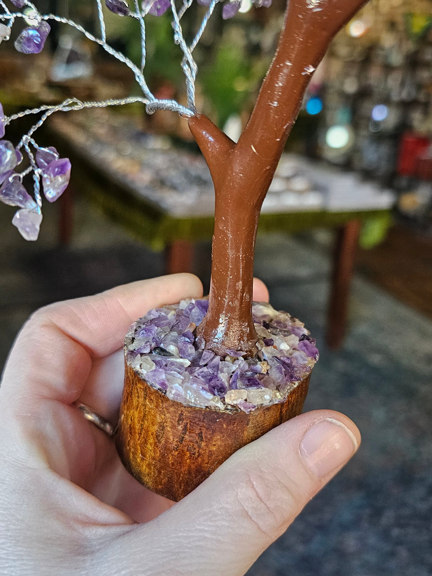 Amethyst Chip Tree on amethyst chip wood base