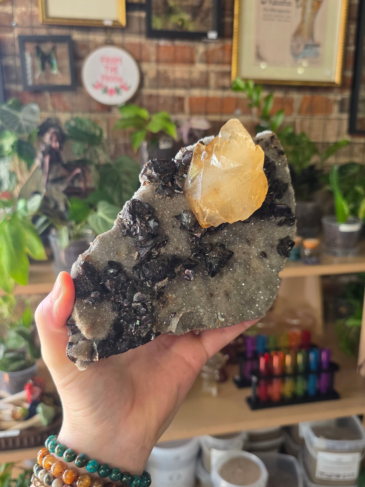 Calcite and Sphalerite on Druzy Quartz