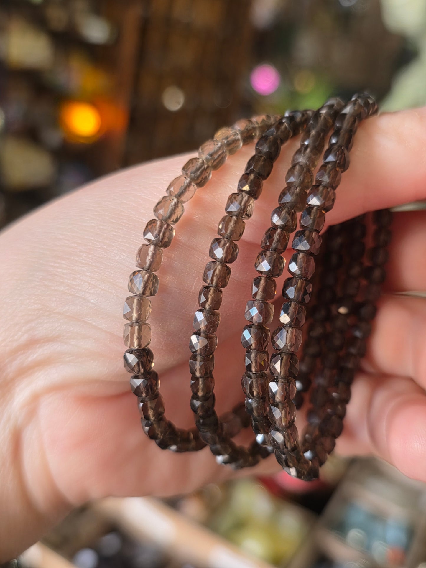 Faceted Smoky Quartz Bead Bracelet
