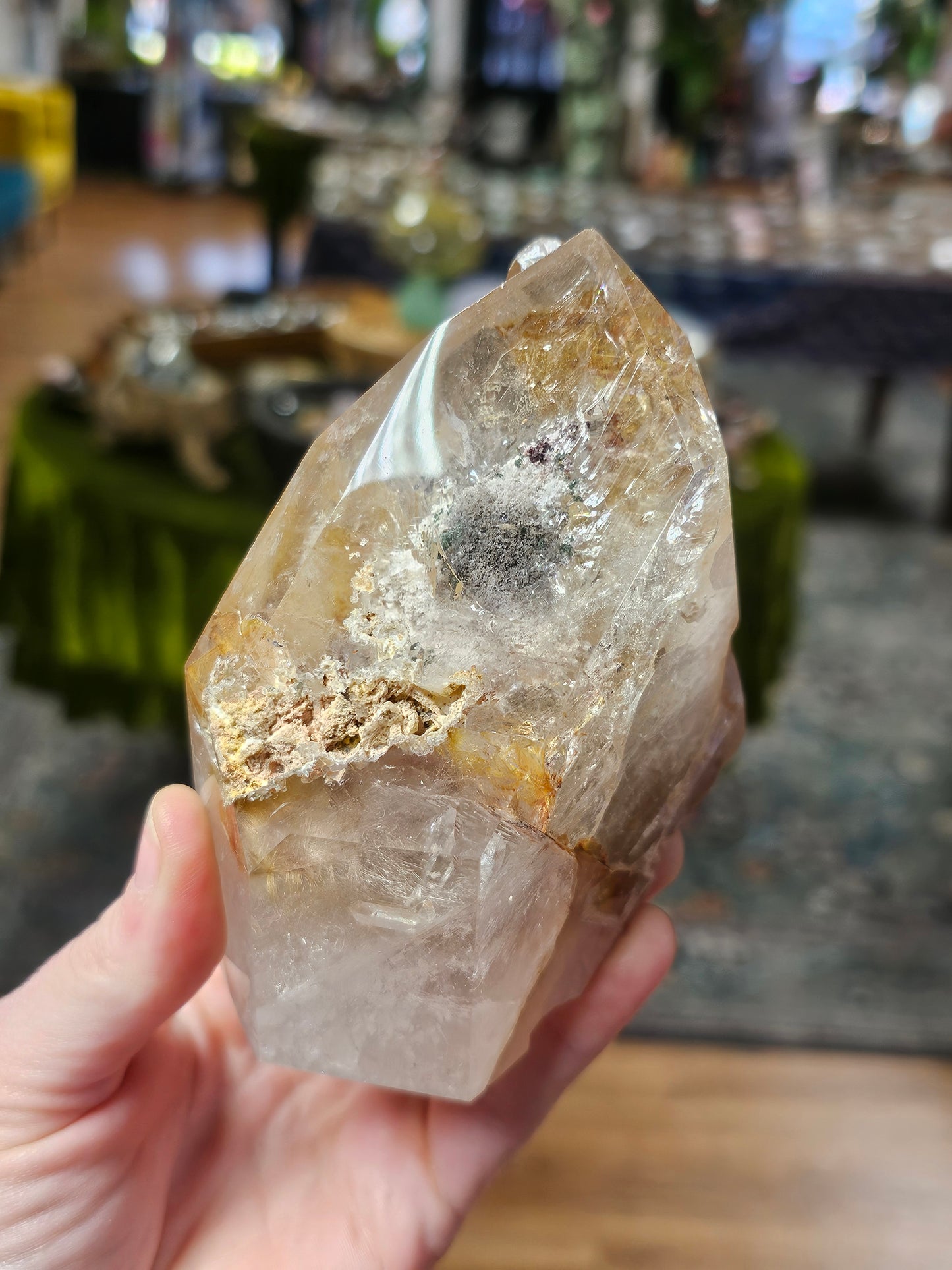 Polished Rutile and Lodilite Included Quartz Cluster