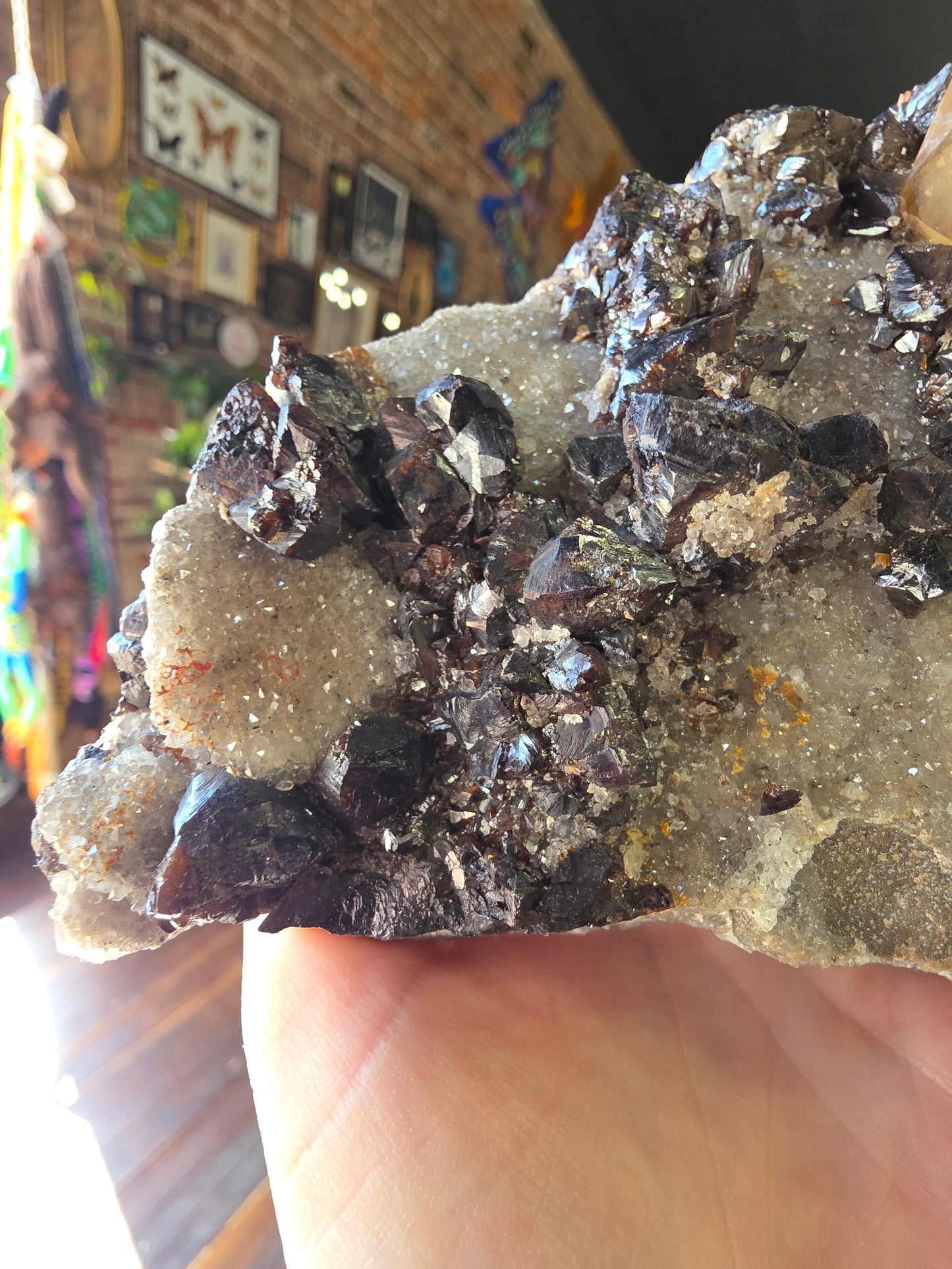 Calcite and Sphalerite on Druzy Quartz