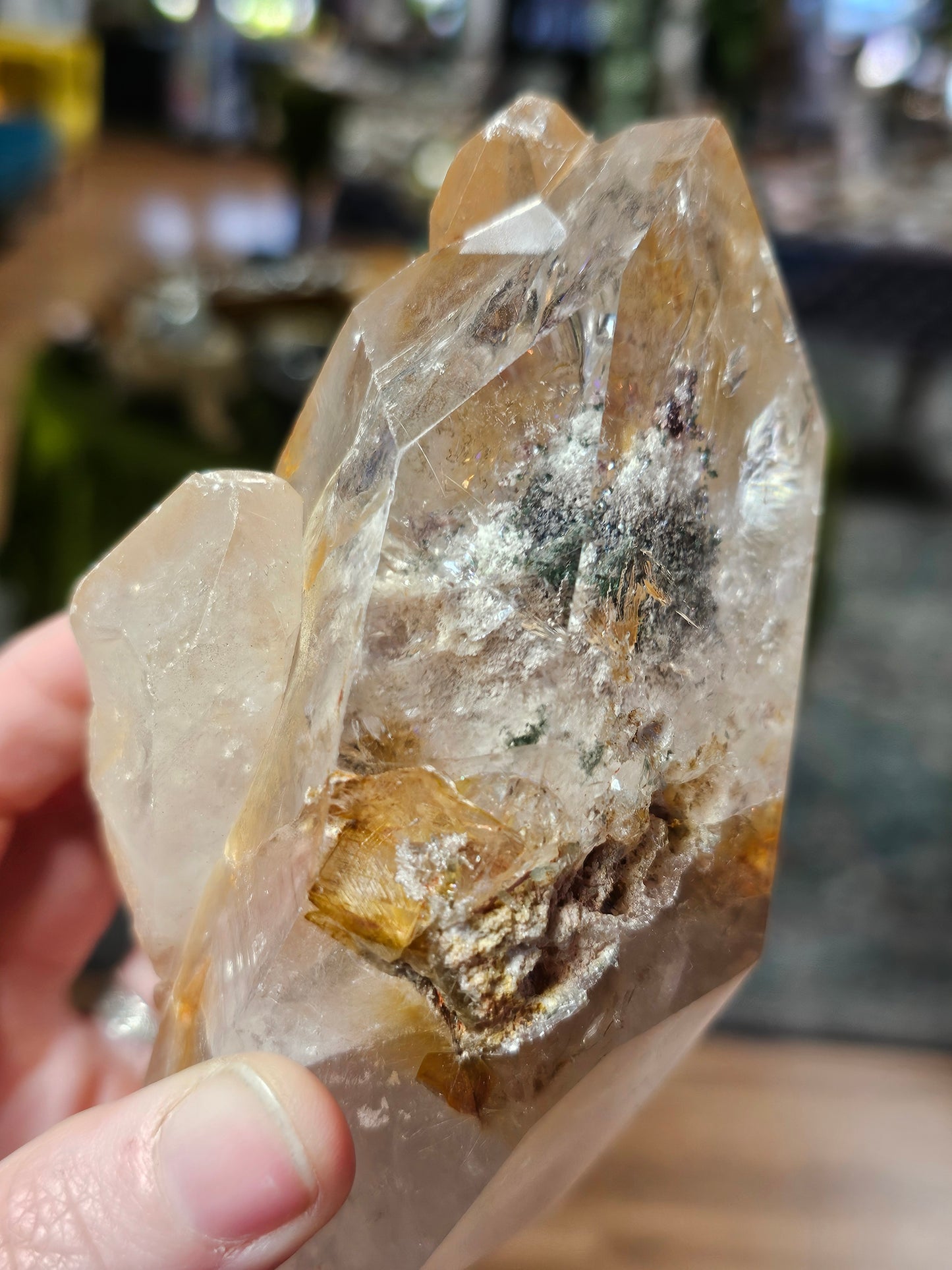 Polished Rutile and Lodilite Included Quartz Cluster