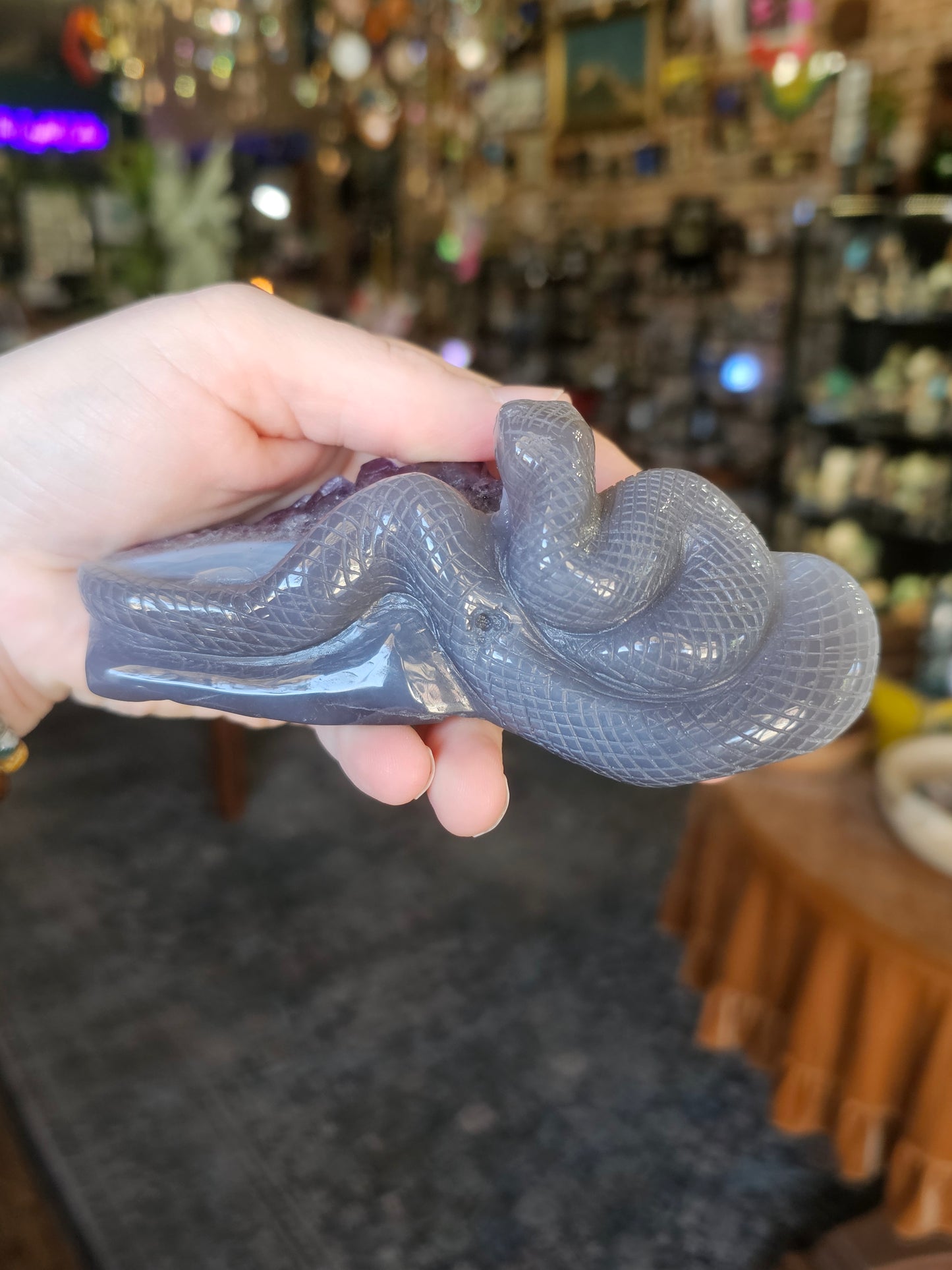 Amethyst Agate Snake Carving