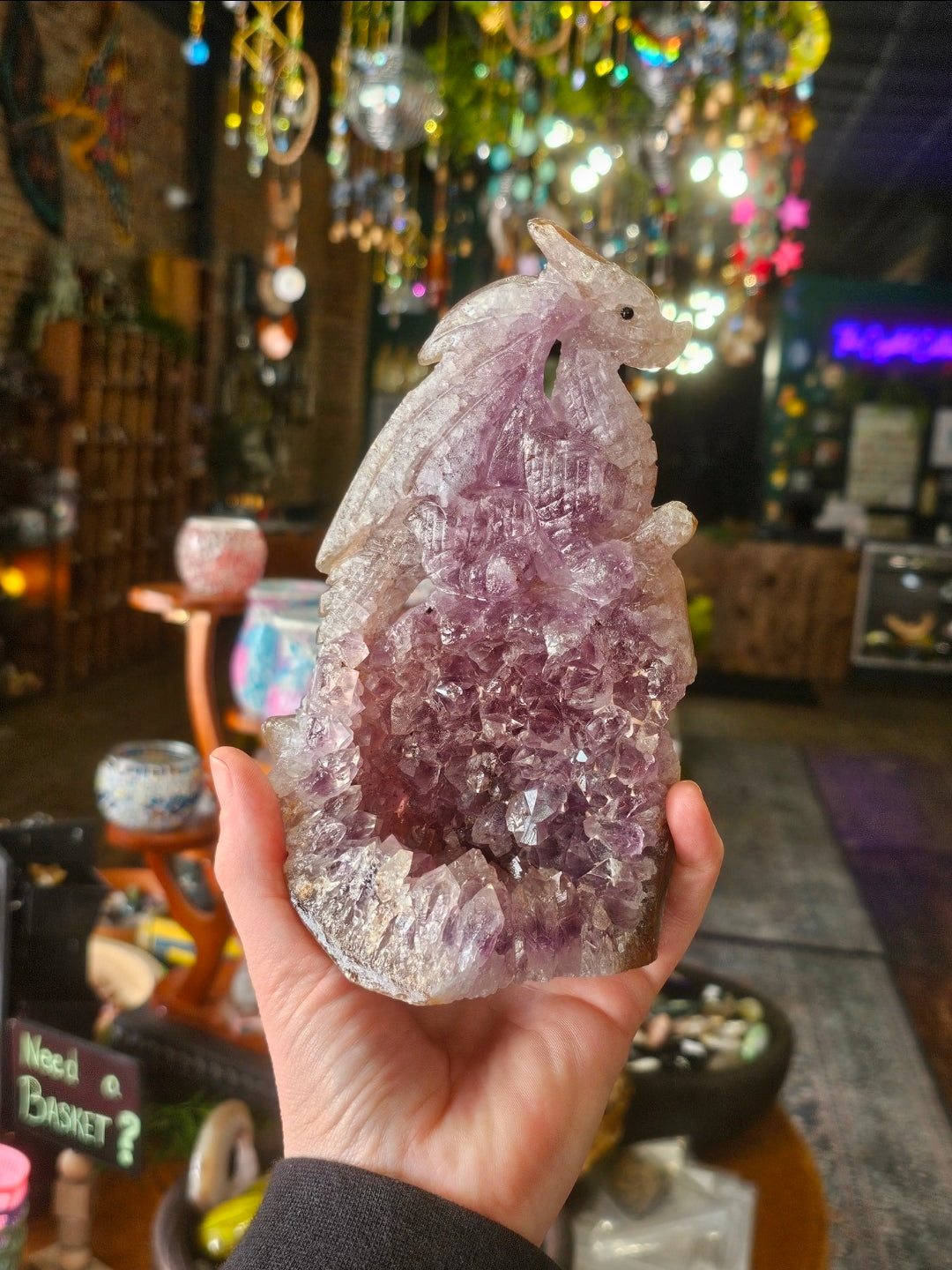 Amethyst Cluster Dragon Carving