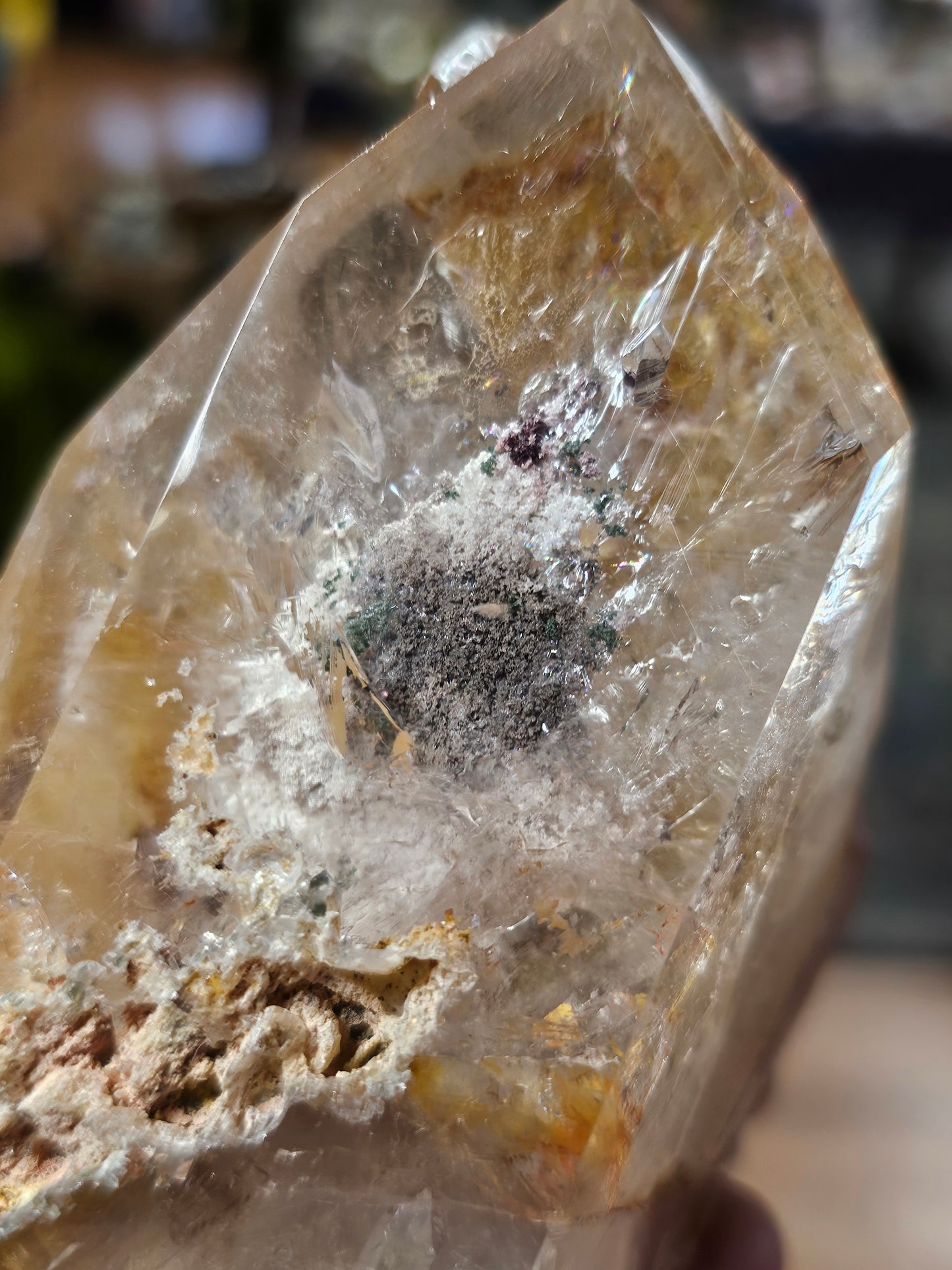 Polished Rutile and Lodilite Included Quartz Cluster